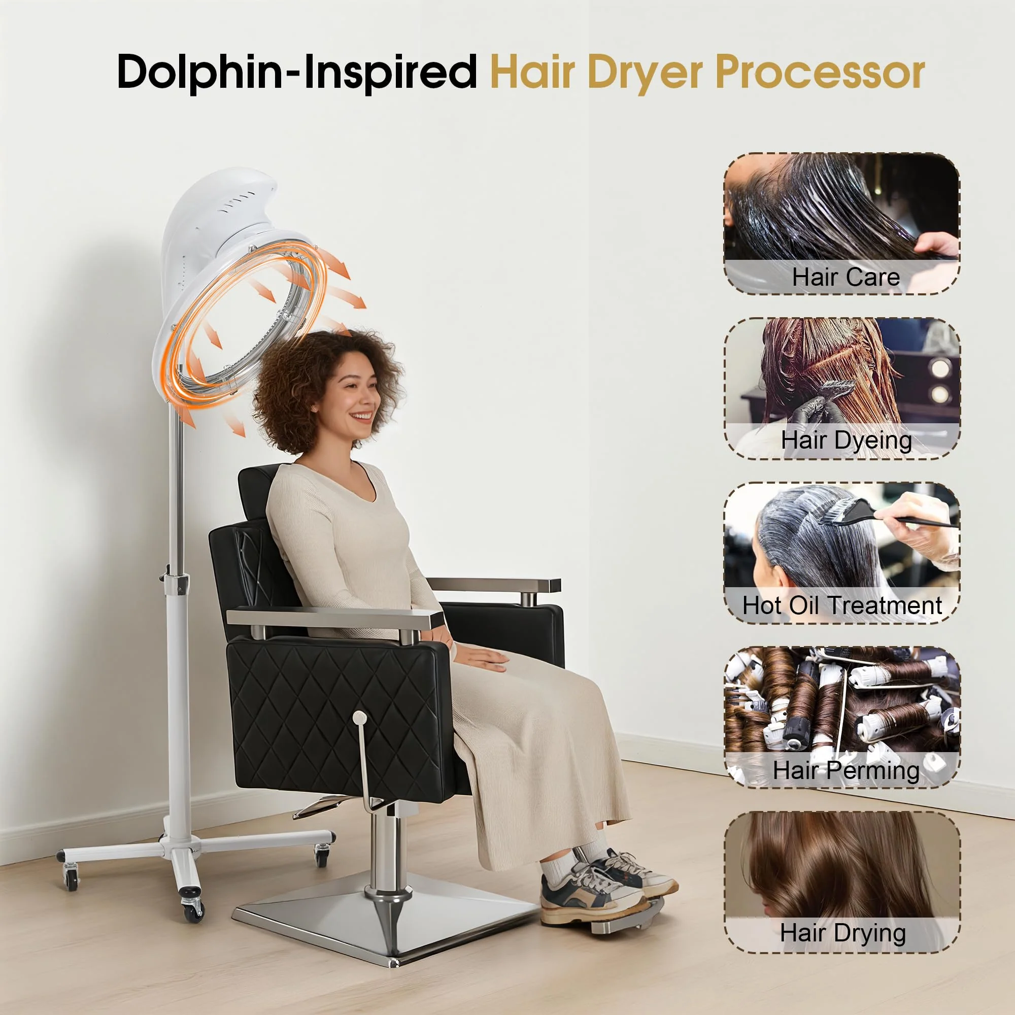 BarberPub Orbiting Hair Dryer Processor with Adjustable Height & Smart Control Panel, 1100W Salon Hair Care Stand Station with Rolling Base for Hairstylist HDP01 (White) - Image 4