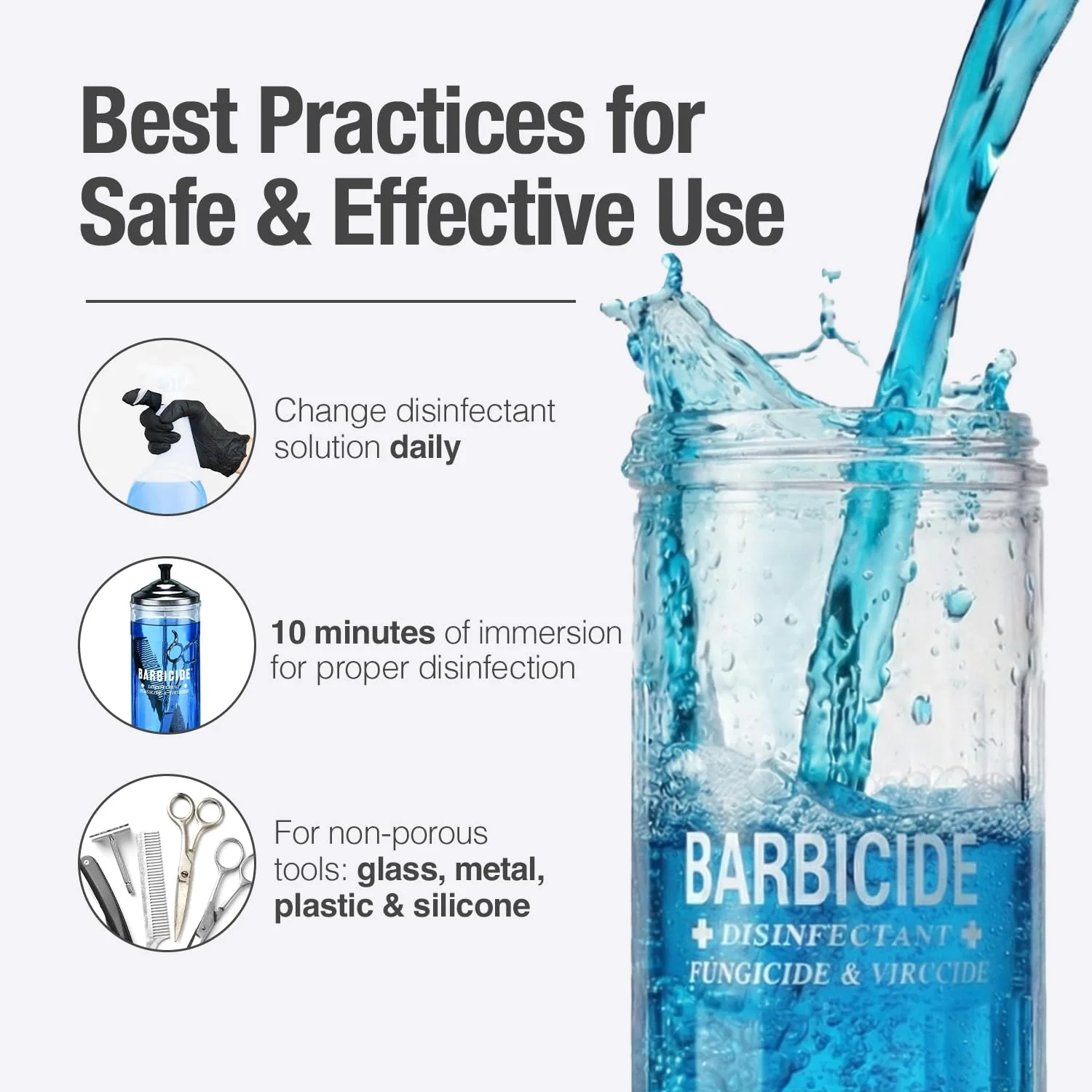BARBICIDE Disinfectant Concentrate – Pint (16 Fl Oz) | EPA-Registered, Hospital-Grade Germicide for Salons & Barbershops | Anti-Rust Solution for Shears, Combs & Professional Tools - Image 6