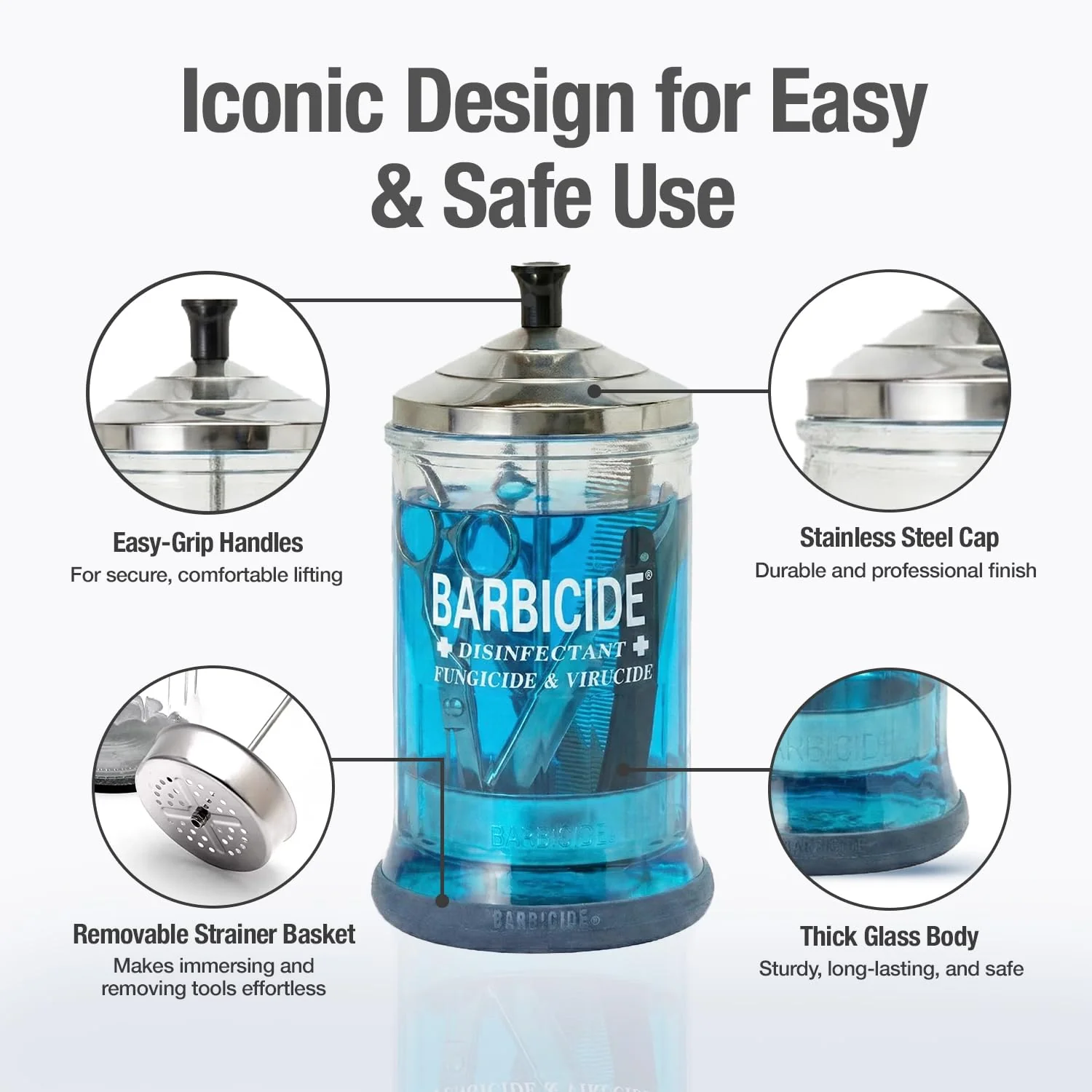 BARBICIDE Disinfectant Jar and Concentrate Starter Set (21 Oz Jar + 16 Fl Oz)– Professional Salon, Spa & Barber Tool Sanitizing Kit - Image 4