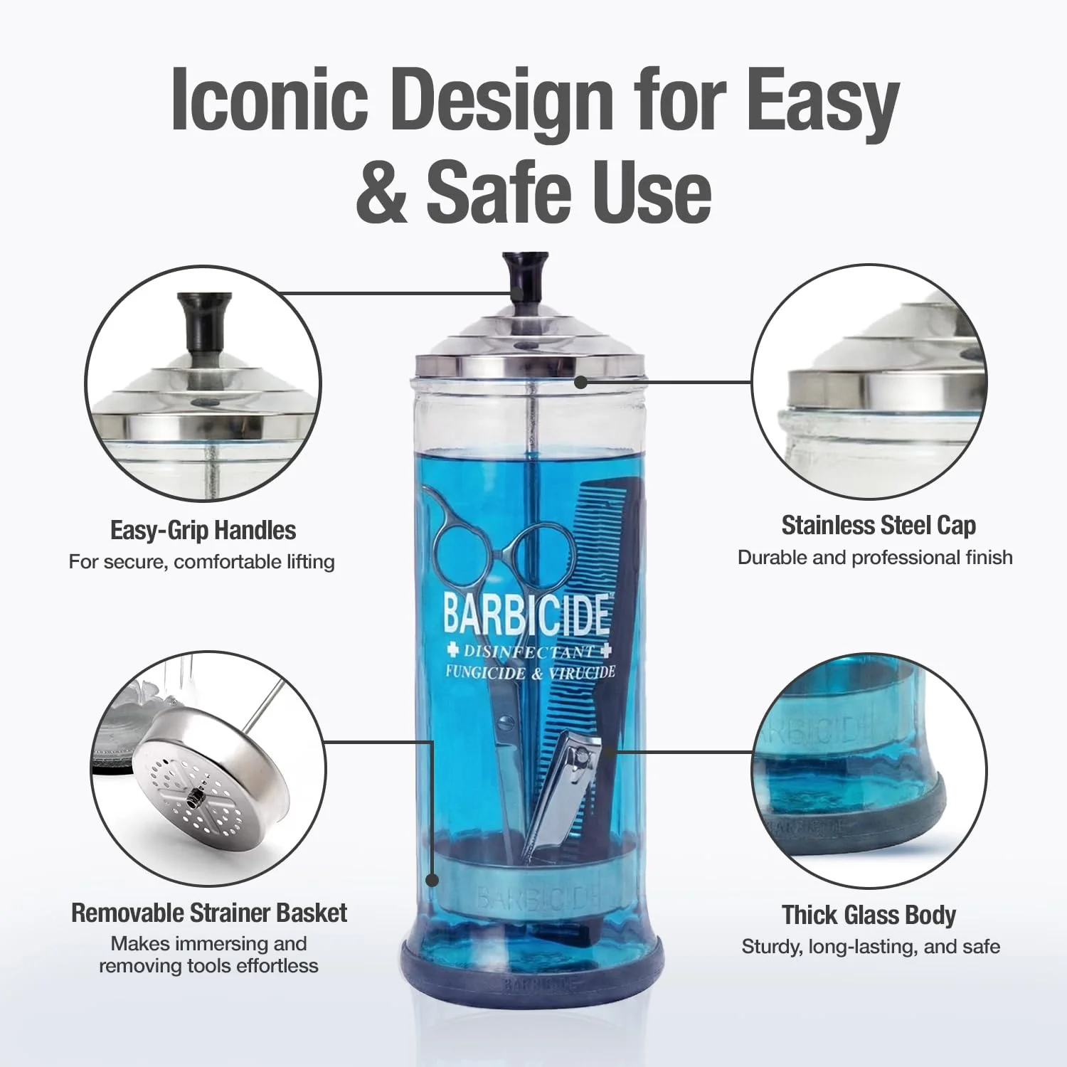 BARBICIDE Disinfectant Jar and Concentrate Starter Set (37 Oz Jar +16 Fl Oz)– Professional Salon, Spa & Barber Tool Sanitizing Kit - Image 4