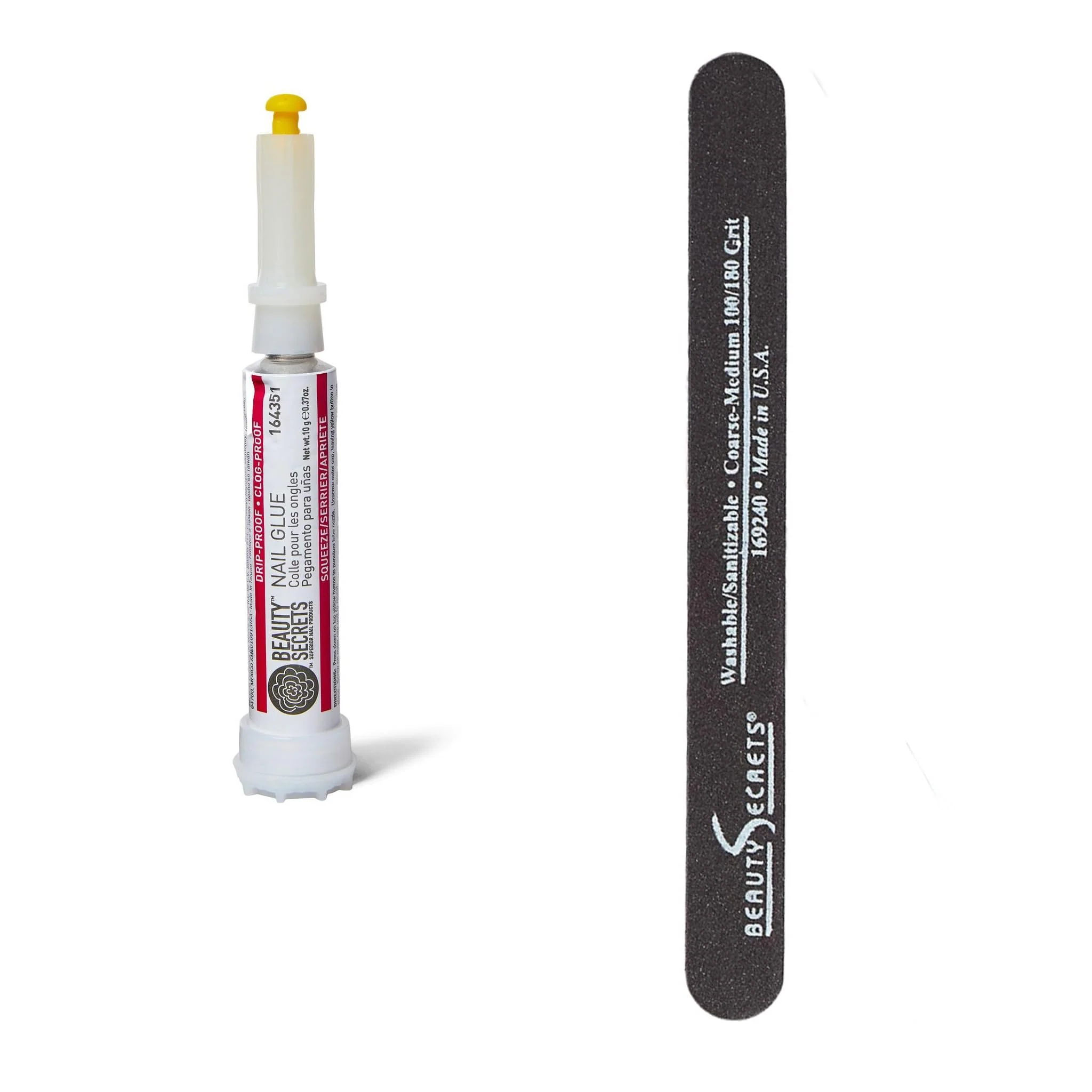 Beauty Secrets Drip & Clog Proof Nail Glue (1 Pack) Bundled with Nail File Black Cushion Medium Coarse 180/100 Grit by Beauty Secrets - Image 2