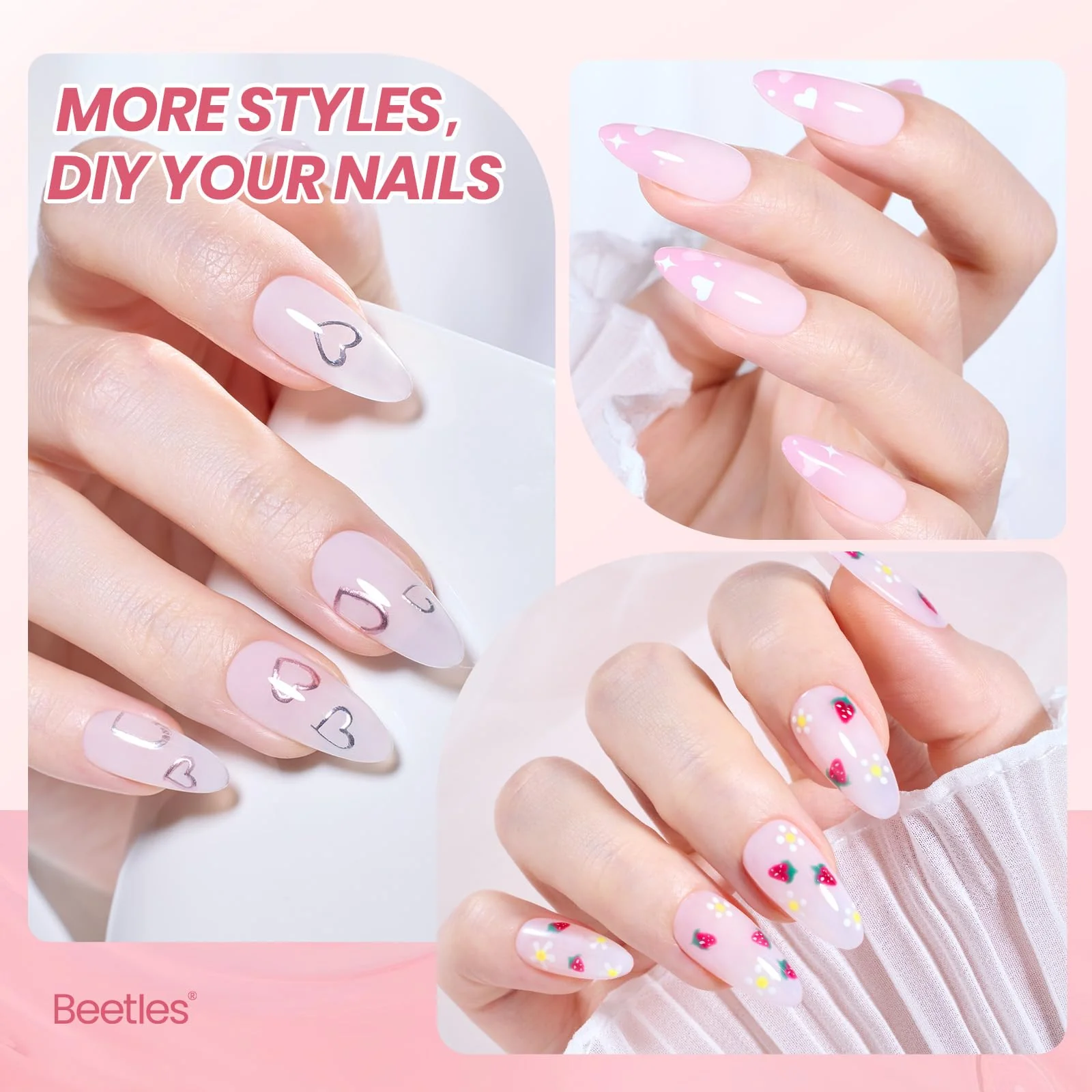Beetles Milky Pink Gel Nail Polish, 15ml Nude Pink Jelly Neutral Color Polish Set Translucent Sheer Gel Nail Concealer Soak Off Uv LED Nail Lamp French Nail Art Gifts for Her Women - Image 6