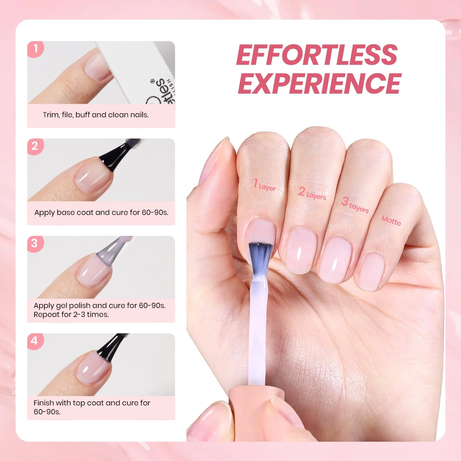 Beetles Milky Pink Gel Nail Polish, 15ml Nude Pink Jelly Neutral Color Polish Set Translucent Sheer Gel Nail Concealer Soak Off Uv LED Nail Lamp French Nail Art Gifts for Her Women - Image 7