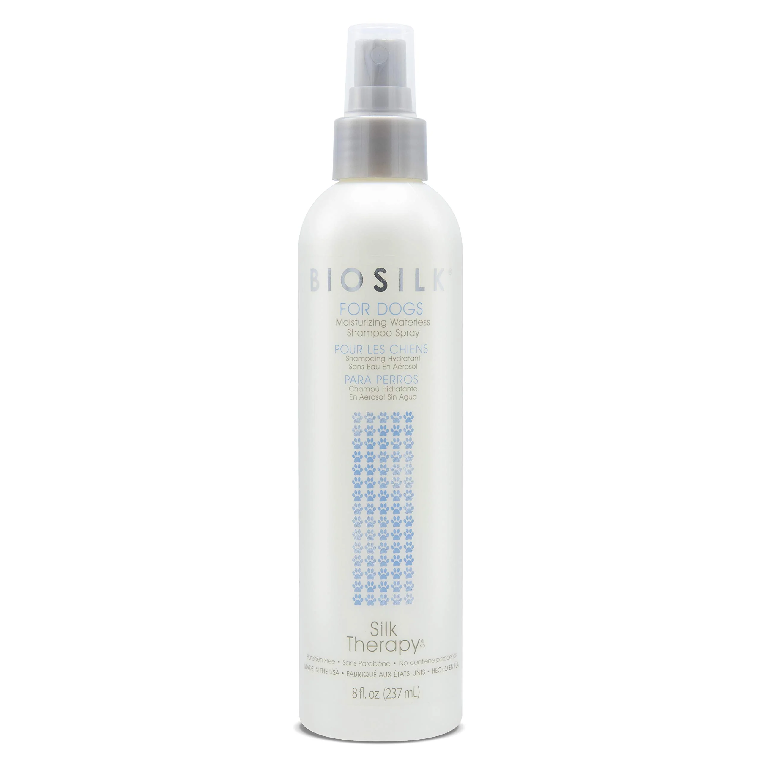 BioSilk for Dogs Silk Therapy Deep Moisture Waterless Shampoo Spray, No Rinse Between-Bath Dog Grooming Spray, Sulfate and Paraben Free, pH Balanced, Made in USA, 8 Fl Oz