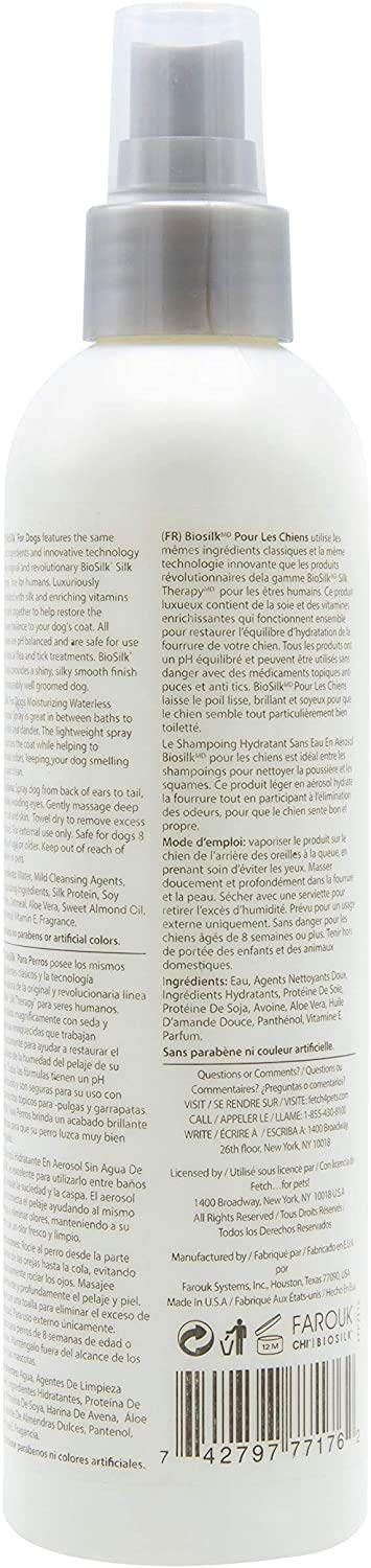 BioSilk for Dogs Silk Therapy Deep Moisture Waterless Shampoo Spray, No Rinse Between-Bath Dog Grooming Spray, Sulfate and Paraben Free, pH Balanced, Made in USA, 8 Fl Oz - 2 Pack - Image 3