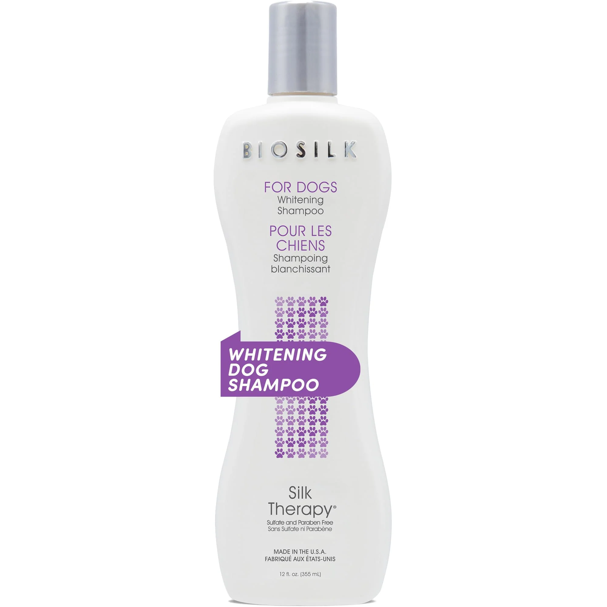 BioSilk Silk Therapy Whitening Dog Shampoo, Brightening Pet Shampoo with Silk Protein for White and Light Colored Coats, Enhances Shine and Softness, pH Balanced Dog Wash, 12 Fl Oz