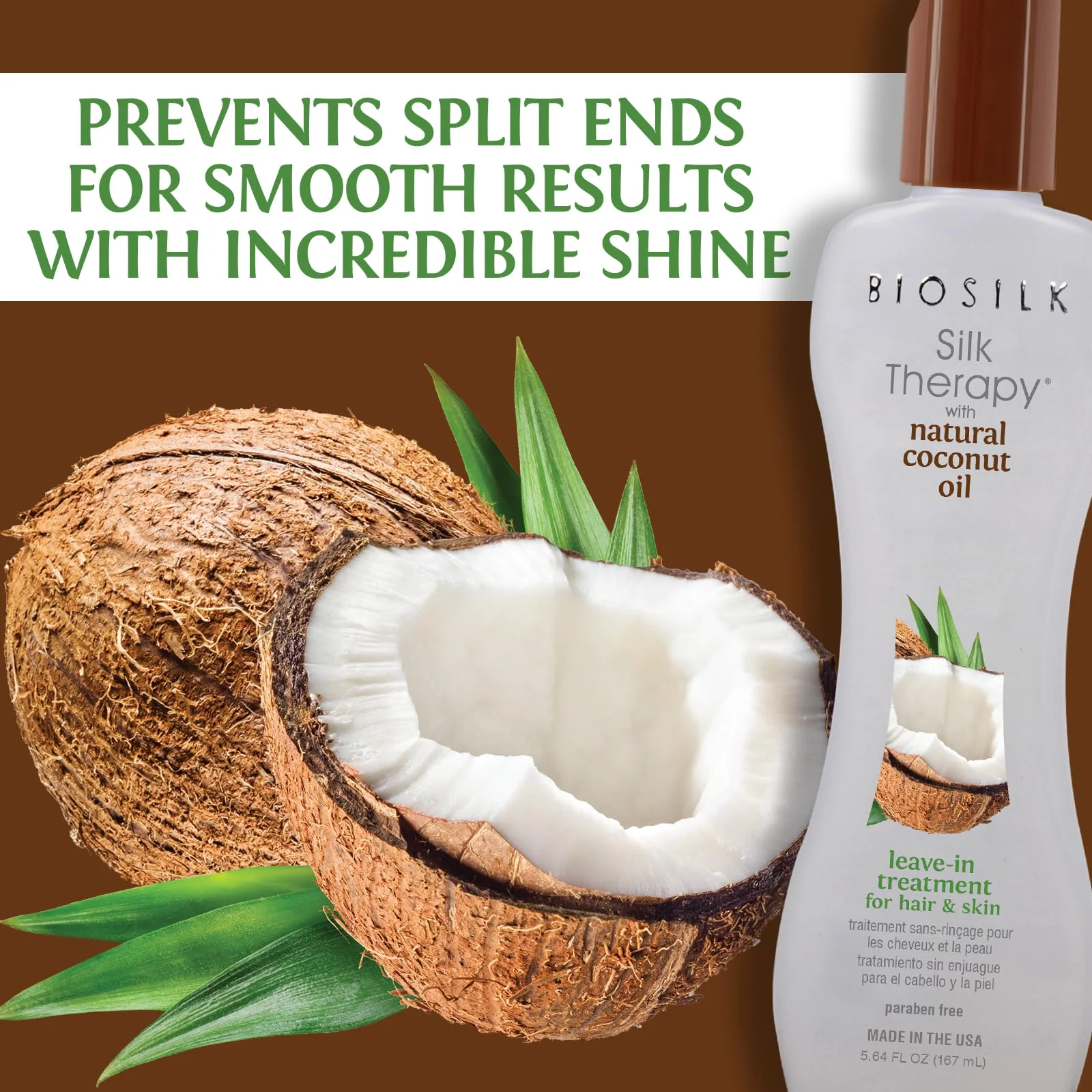 BioSilk Silk Therapy with Natural Coconut Oil, Leave-In Hair Treatment Cream for Frizz Control & Shine, Strengthens & Smooths Dry, Damaged Hair, Sulfate-Free, Paraben-Free, Cruelty-Free, 5.64 Fl Oz - Image 3