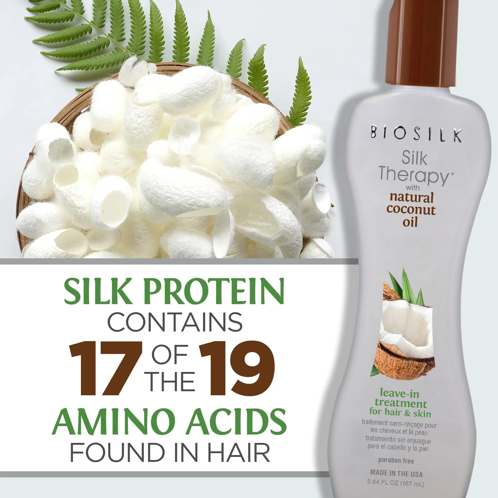 BioSilk Silk Therapy with Natural Coconut Oil, Leave-In Hair Treatment Cream for Frizz Control & Shine, Strengthens & Smooths Dry, Damaged Hair, Sulfate-Free, Paraben-Free, Cruelty-Free, 5.64 Fl Oz - Image 6