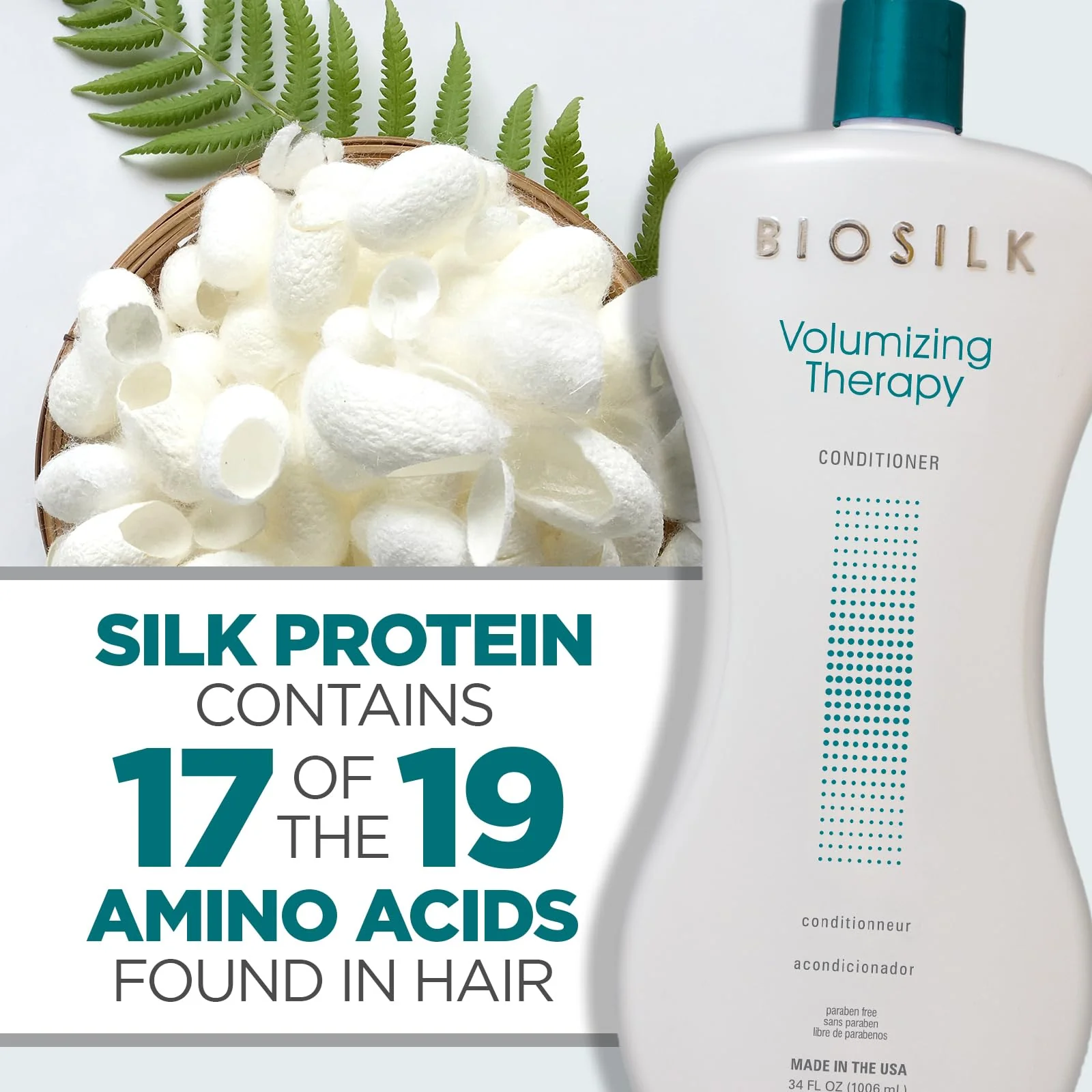BioSilk Volumizing Therapy Conditioner, Adds Volume & Body While Moisturizing & Conditioning Hair, Sulfate, Paraben & Cruelty-Free, 34 Oz - Image 5