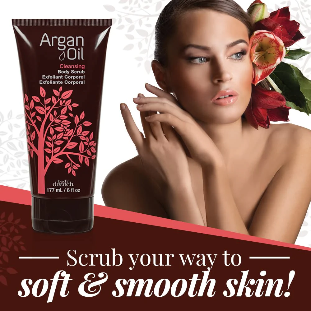Body Drench Argan Oil Body Scrub for Women – Body Exfoliator Scrub & Deep Cleansing Skin Polish for Smooth Skin, Removes Dead Skin Cells, 6 fl oz - Image 3