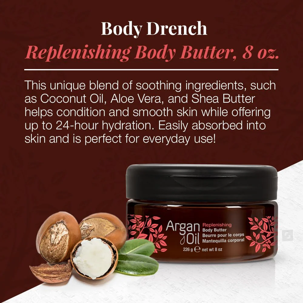 Body Drench Argan Oil Skin Moisturizer, Body Butter, Deeply Hydrating Body Cream for Dry Skin, Nourishing Moisturizer with Argan Oil for Soft, Smooth Skin, Luxurious Skincare, 8 oz, 1-Pack - Image 3