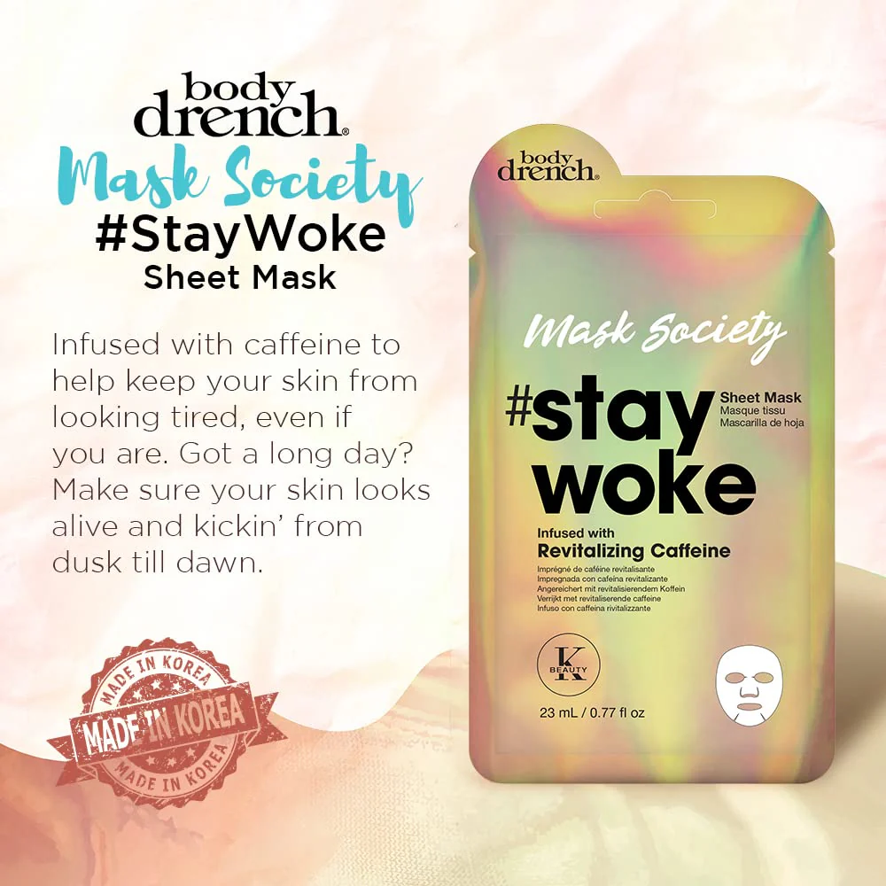 Body Drench Mask Society Stay Woke Face Sheet Mask with Revitalizing Caffeine x 4 packs - Image 2