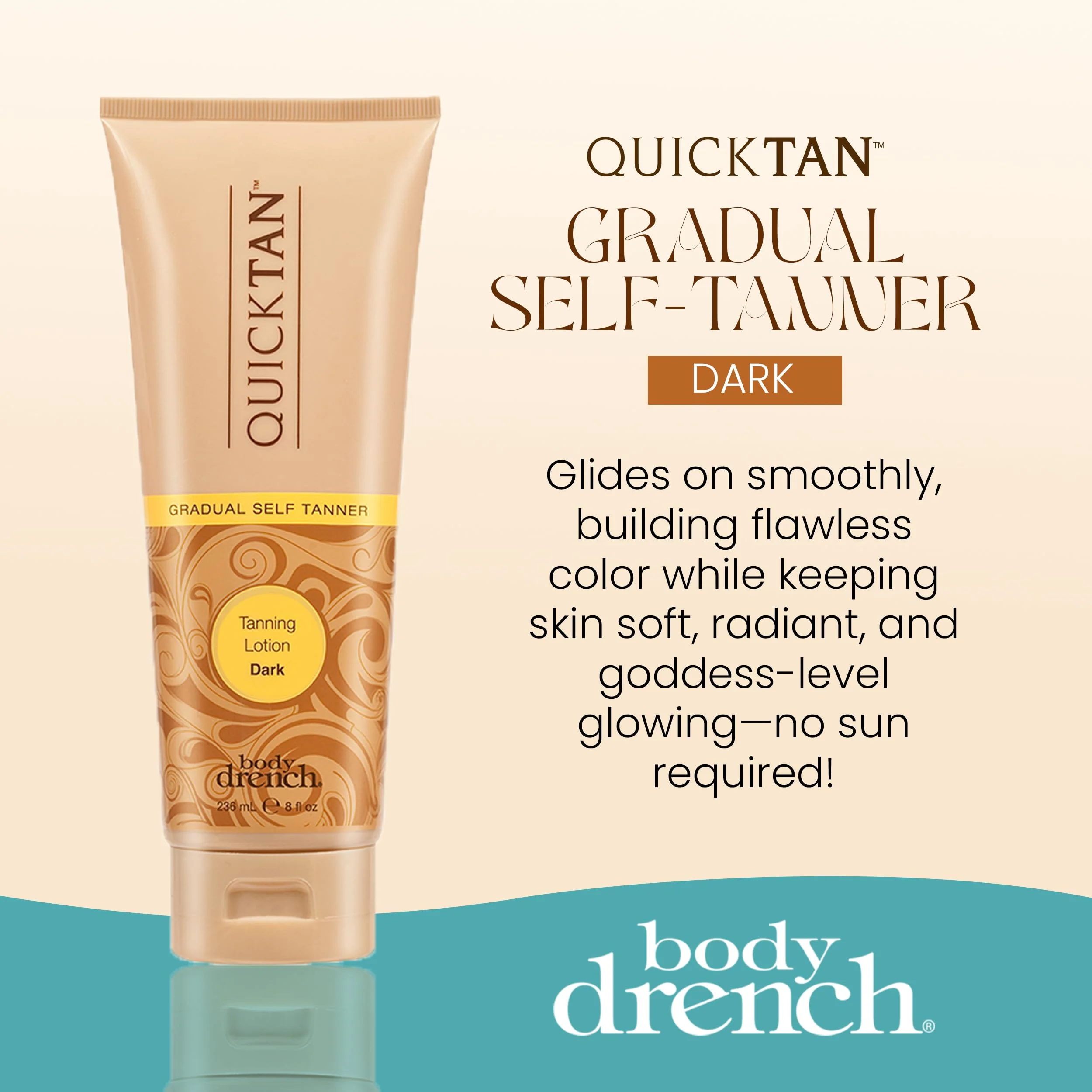 Body Drench Quick Tan Self Tanner Body Lotion – Sunless Tanning Lotion for Women, Natural-Looking Self Tan, Dark, 8 fl oz - Image 3