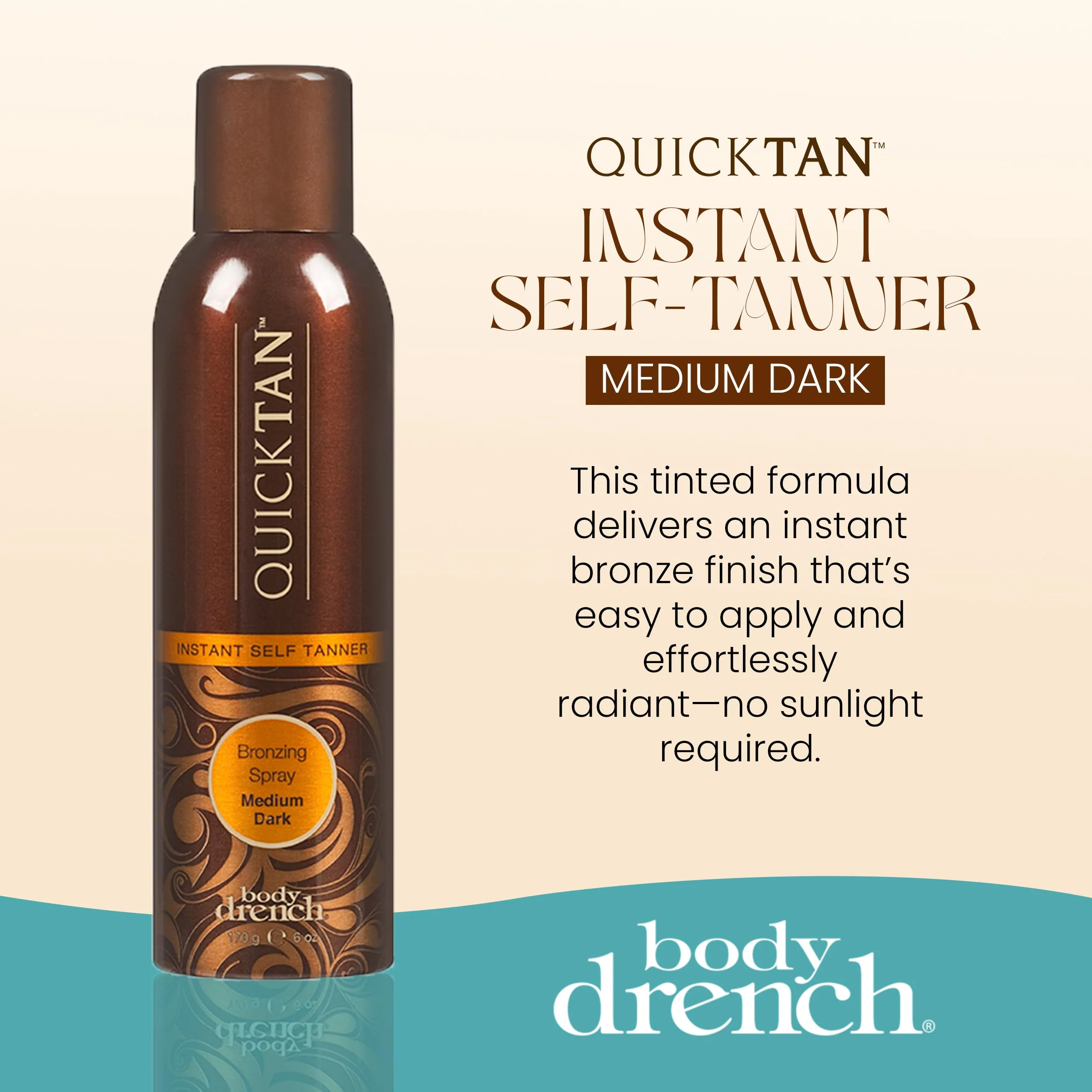 Body Drench QuickTan Instant Self Tanner Bronzing Spray, Salon-Quality Medium/Dark Tan, Streak-Free, Tinted Formula, 6 oz, 1-pack - Image 3