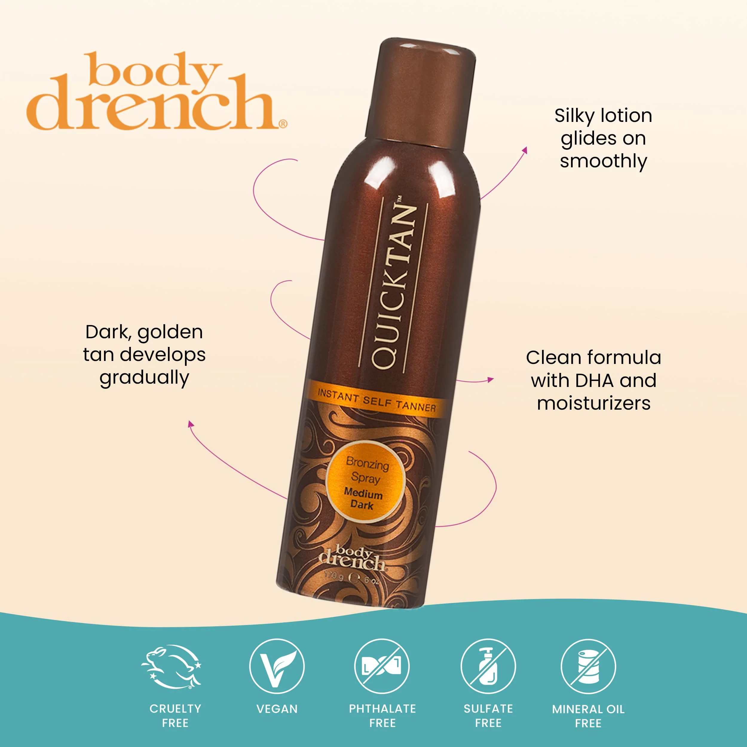 Body Drench QuickTan Instant Self Tanner Bronzing Spray, Salon-Quality Medium/Dark Tan, Streak-Free, Tinted Formula, 6 oz, 1-pack - Image 4