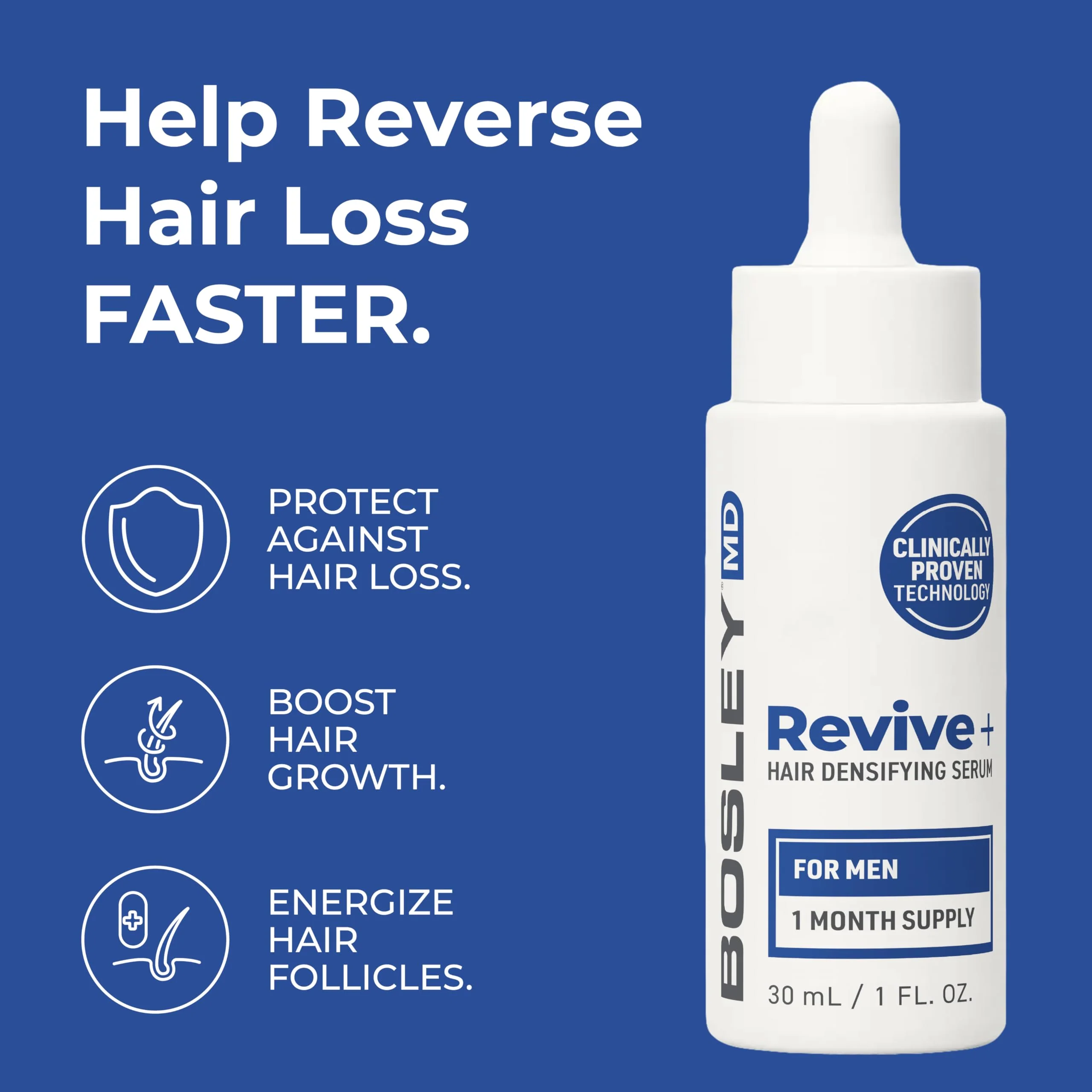 Bosley Revive+ Densifying Serum for Men – Drug-Free Hair Regrowth Treatment – Biotin, Saw Palmetto, Pumpkin Seed, Y100 Botanical Compound – Thicker, Fuller Hair in 45 Days – 1 Month Supply - Image 6