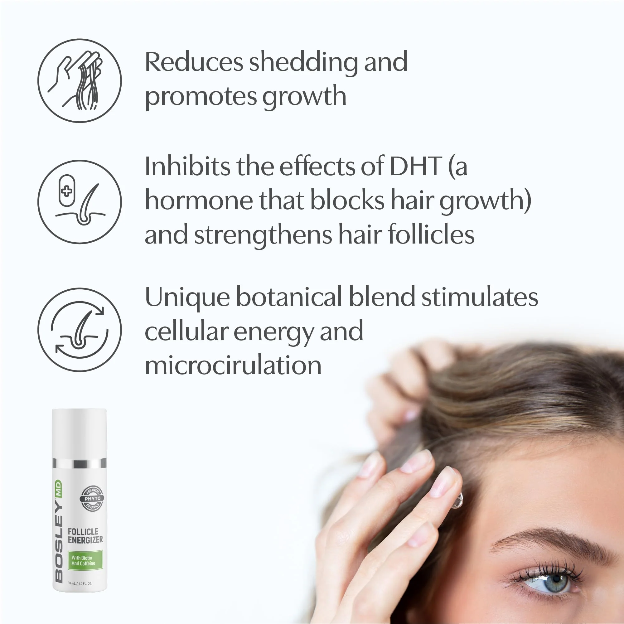 BosleyMD Healthy Hair & Scalp Follicle Energizer – DHT-Blocking Leave-In Serum with Biotin, Caffeine, Panthenol & Apple Stem Cell - Strengthens Hair Follicles & Promotes Thicker, Fuller Hair, 1 Fl Oz - Image 3