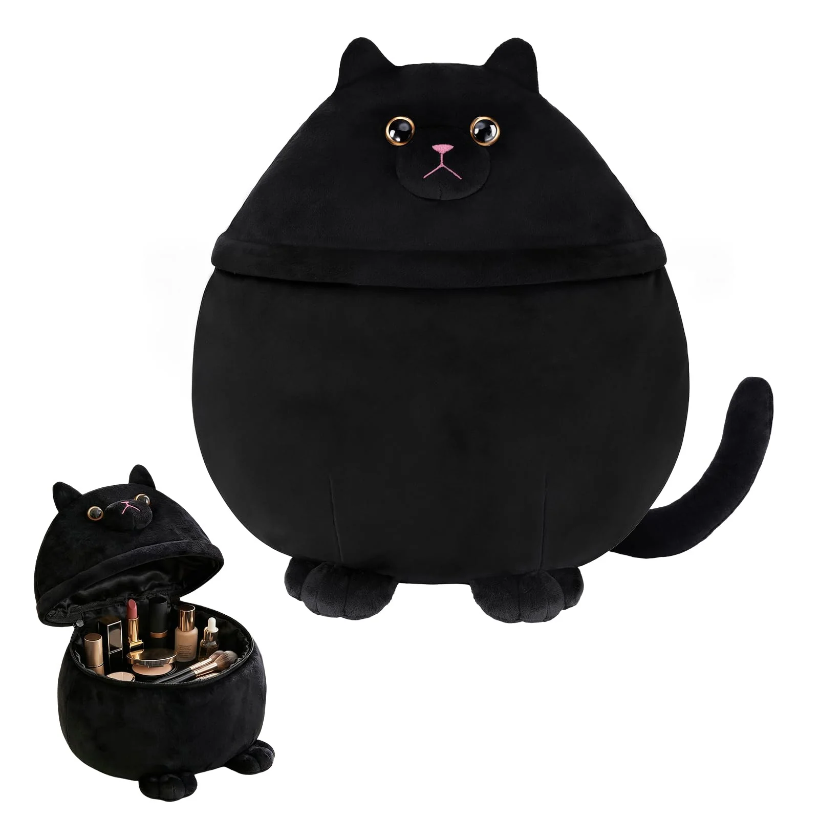 Cantustime Funny Cat Makeup Bag - Large Capacity Cute Travel Toiletry Cosmetic Bag Pouch Organizer - Mothers Day Easter Birthday Christmas Unique Gifts for Women Teen Girls Cat Lovers-Black