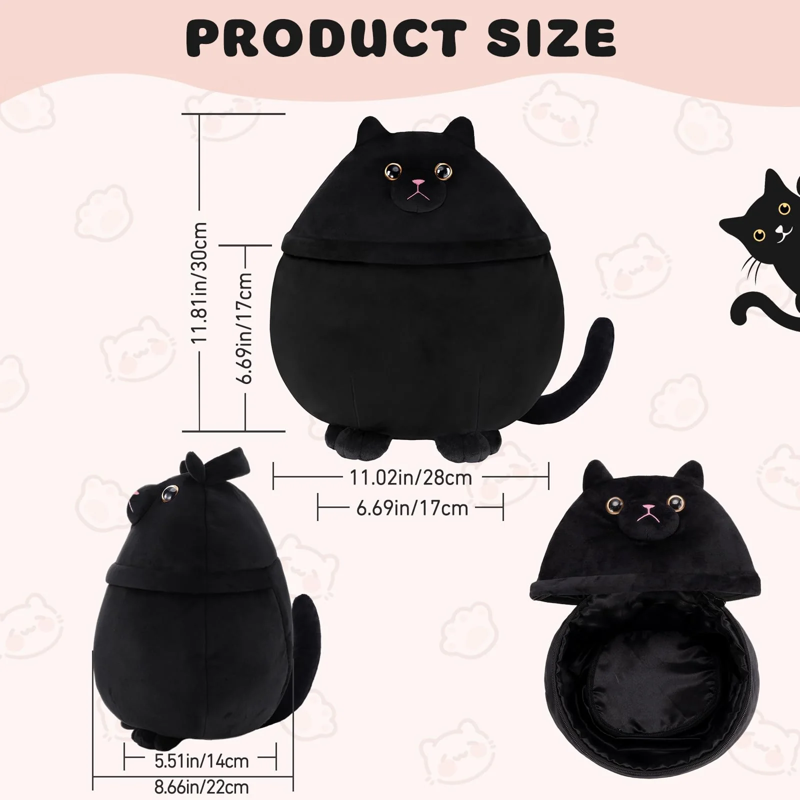 Cantustime Funny Cat Makeup Bag - Large Capacity Cute Travel Toiletry Cosmetic Bag Pouch Organizer - Mothers Day Easter Birthday Christmas Unique Gifts for Women Teen Girls Cat Lovers-Black - Image 2