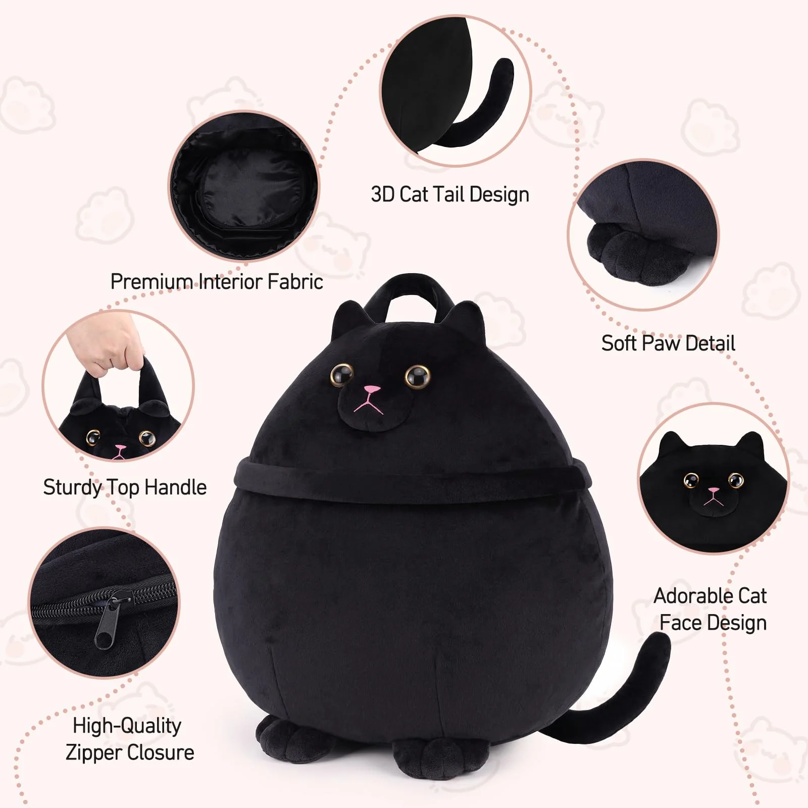 Cantustime Funny Cat Makeup Bag - Large Capacity Cute Travel Toiletry Cosmetic Bag Pouch Organizer - Mothers Day Easter Birthday Christmas Unique Gifts for Women Teen Girls Cat Lovers-Black - Image 3