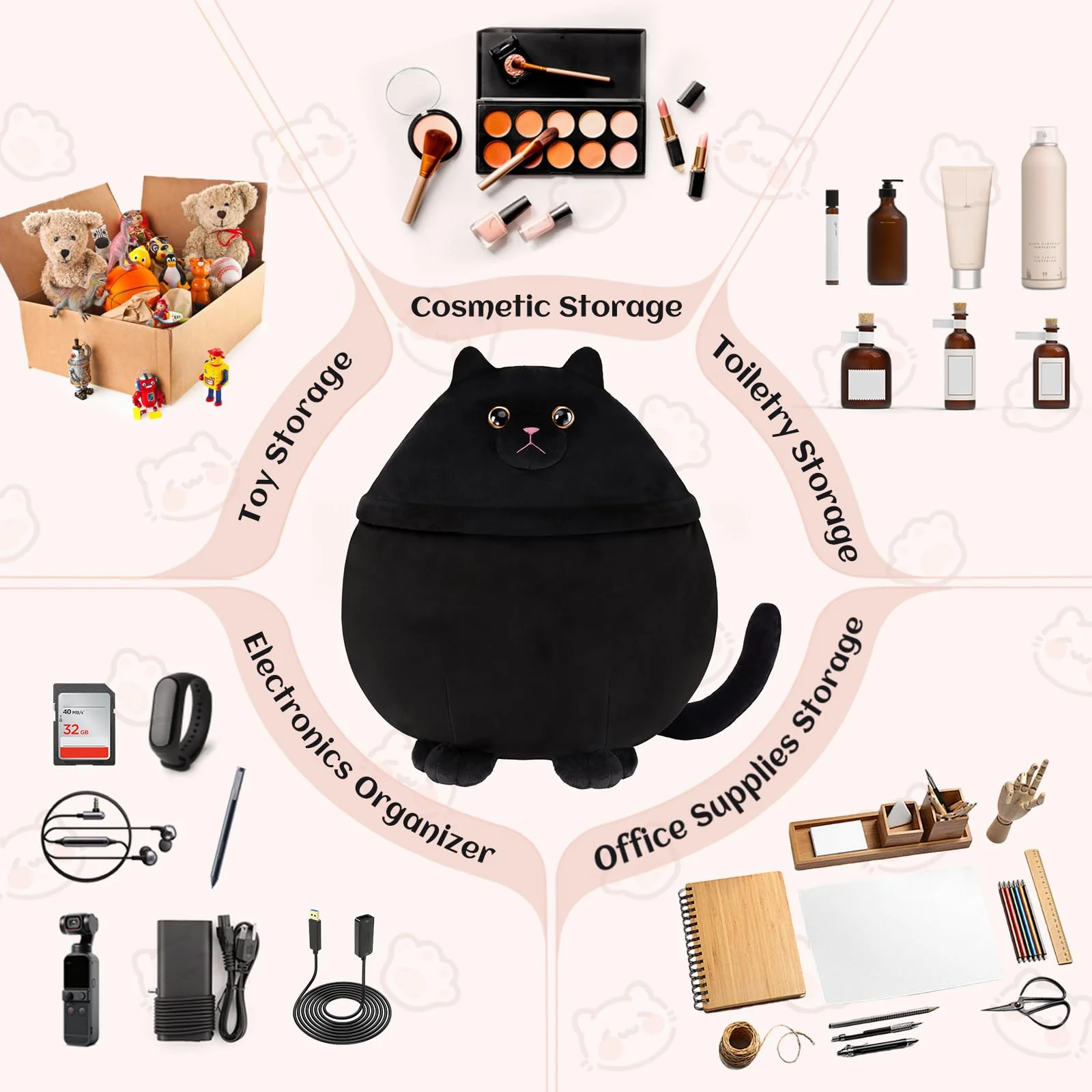 Cantustime Funny Cat Makeup Bag - Large Capacity Cute Travel Toiletry Cosmetic Bag Pouch Organizer - Mothers Day Easter Birthday Christmas Unique Gifts for Women Teen Girls Cat Lovers-Black - Image 4