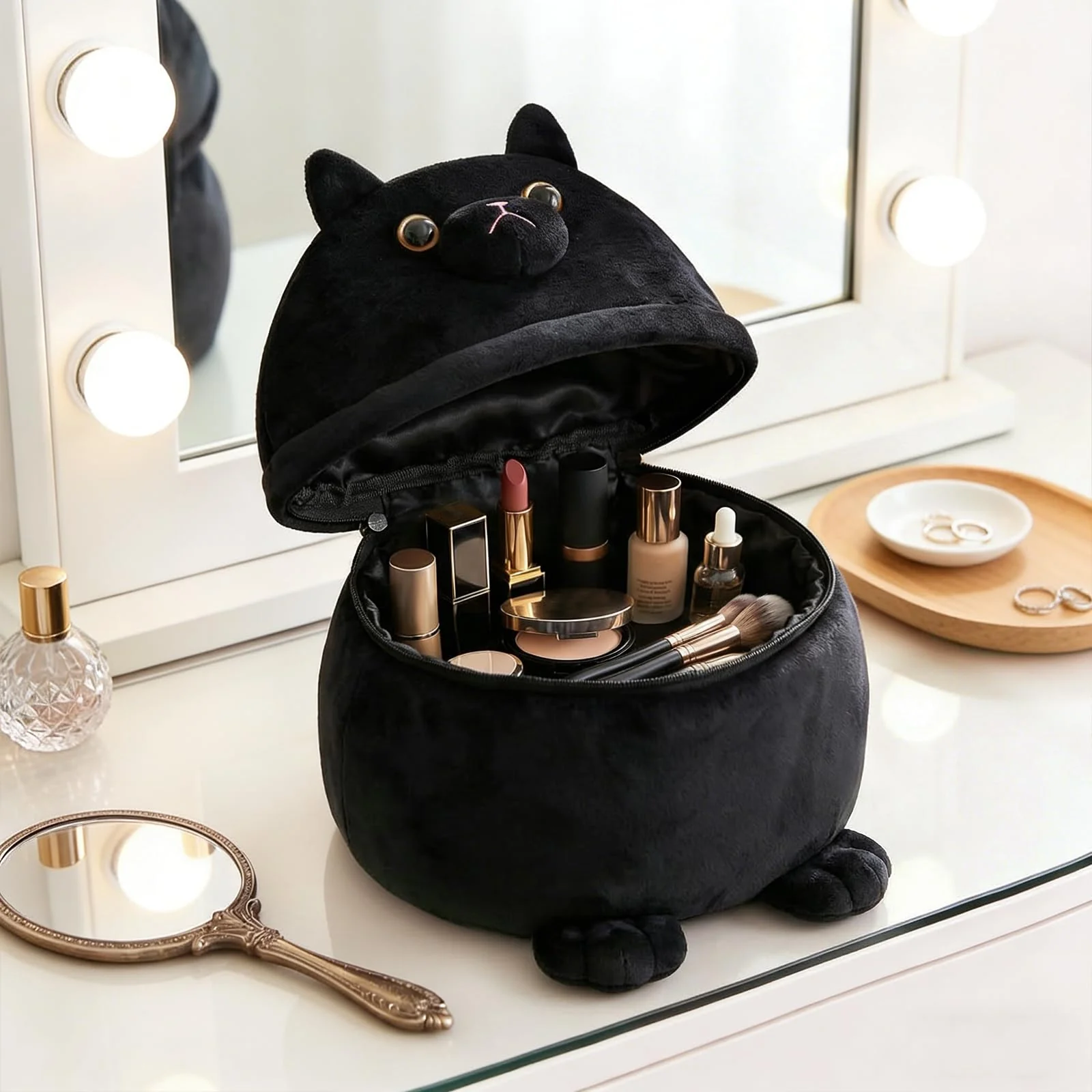 Cantustime Funny Cat Makeup Bag - Large Capacity Cute Travel Toiletry Cosmetic Bag Pouch Organizer - Mothers Day Easter Birthday Christmas Unique Gifts for Women Teen Girls Cat Lovers-Black - Image 6