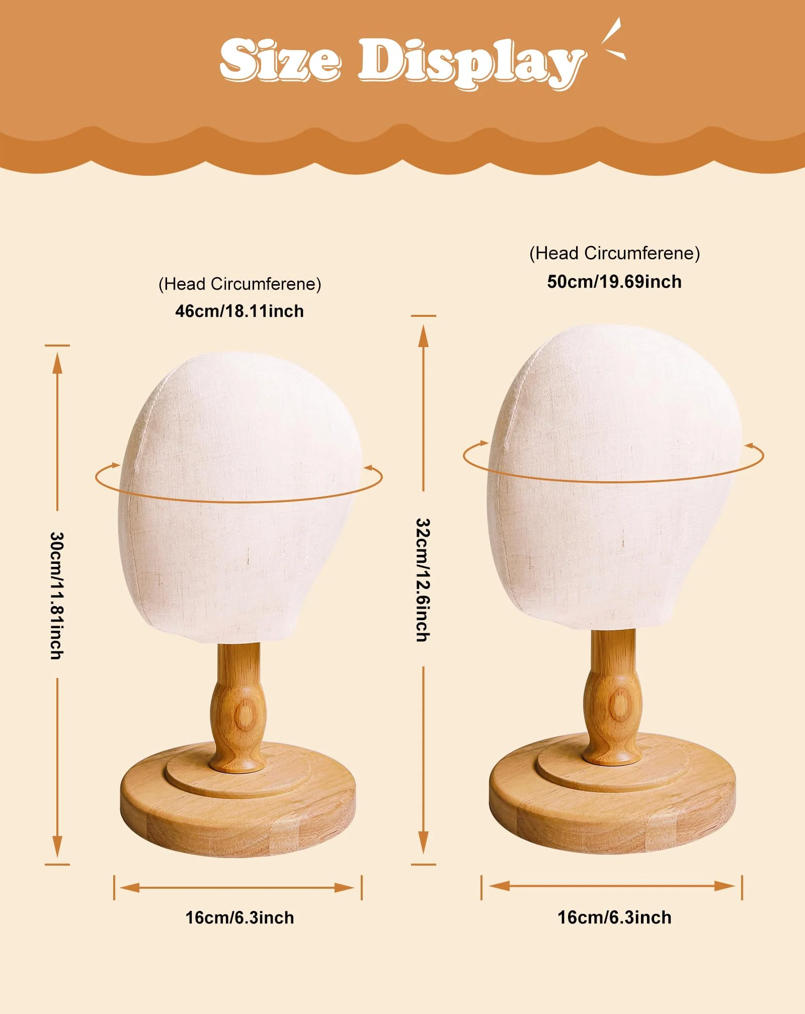 CHADWICK UnPinnable Baby Mannequin Head - Wig Stand for Kids, Plastic Model for Hats, Wigs, Glasses, Scarves Display - Baby Girl Children Hat Stand, Canvas Block Manikin for Home, Salon (47cm) - Image 3