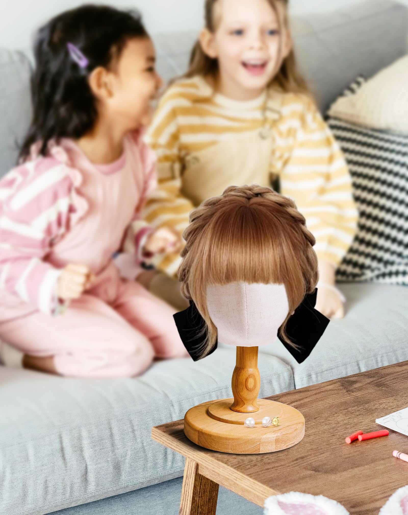 CHADWICK UnPinnable Baby Mannequin Head - Wig Stand for Kids, Plastic Model for Hats, Wigs, Glasses, Scarves Display - Baby Girl Children Hat Stand, Canvas Block Manikin for Home, Salon (47cm) - Image 4