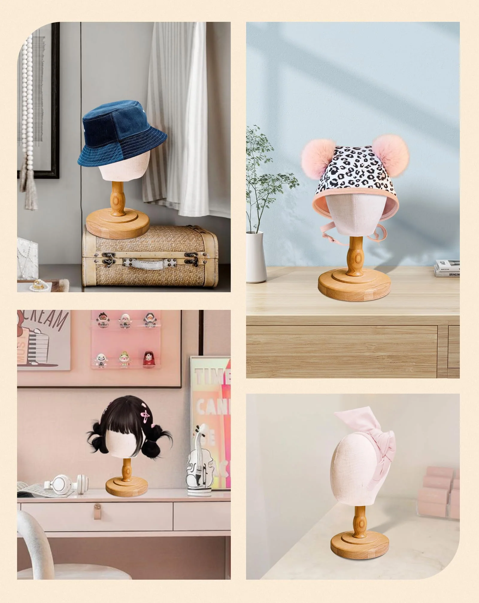 CHADWICK UnPinnable Baby Mannequin Head - Wig Stand for Kids, Plastic Model for Hats, Wigs, Glasses, Scarves Display - Baby Girl Children Hat Stand, Canvas Block Manikin for Home, Salon (47cm) - Image 5