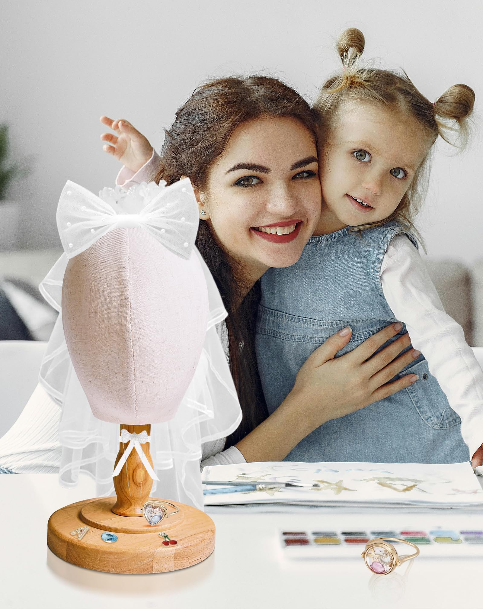 CHADWICK UnPinnable Baby Mannequin Head - Wig Stand for Kids, Plastic Model for Hats, Wigs, Glasses, Scarves Display - Baby Girl Children Hat Stand, Canvas Block Manikin for Home, Salon (47cm) - Image 6