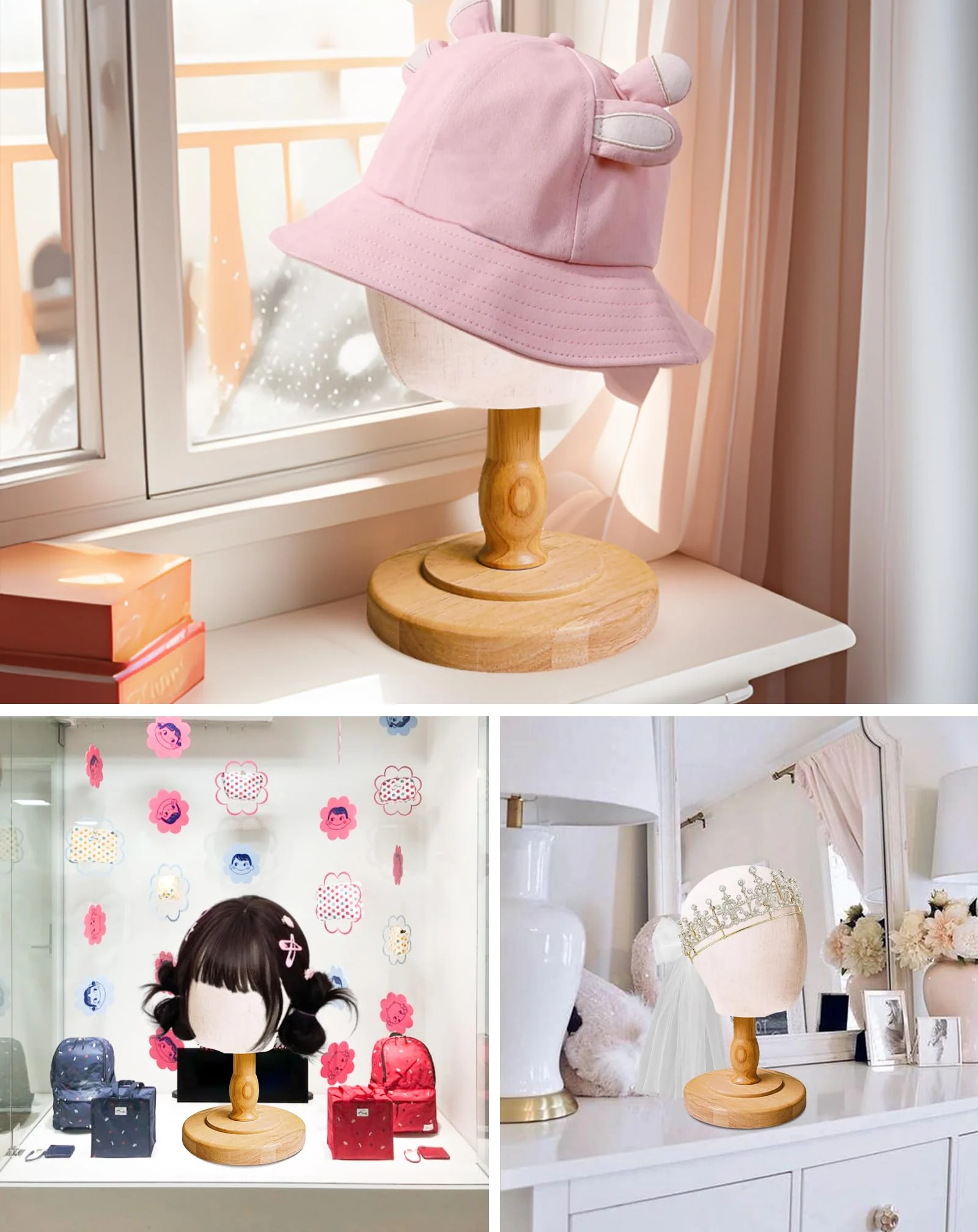 CHADWICK UnPinnable Baby Mannequin Head - Wig Stand for Kids, Plastic Model for Hats, Wigs, Glasses, Scarves Display - Baby Girl Children Hat Stand, Canvas Block Manikin for Home, Salon (47cm) - Image 7