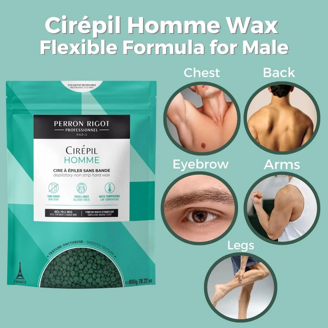 Cirepil - Homme - 800g / 28.22 oz Hard Wax Beads Bag - Strong Grip for Men’s Coarse Hair - Effective Manscaping for Back, Chest & Shoulders - Fresh Marine Scent - Low Temp Refill Bag - Image 3