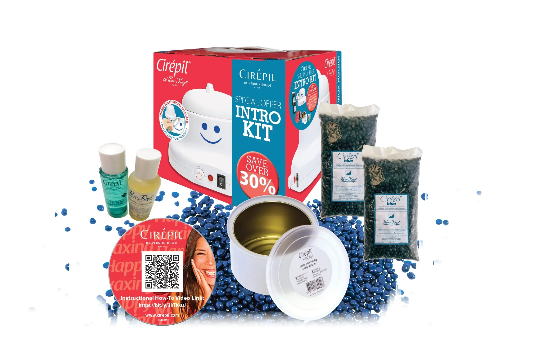 Cirepil - Intro Waxing Kit - Professional Hard Wax Kit for Hair Removal - Includes Happy Heater, Original Blue Wax Beads, Pre & Post Care - DIY Salon Results for Sensitive Skin, Brazilian & Body