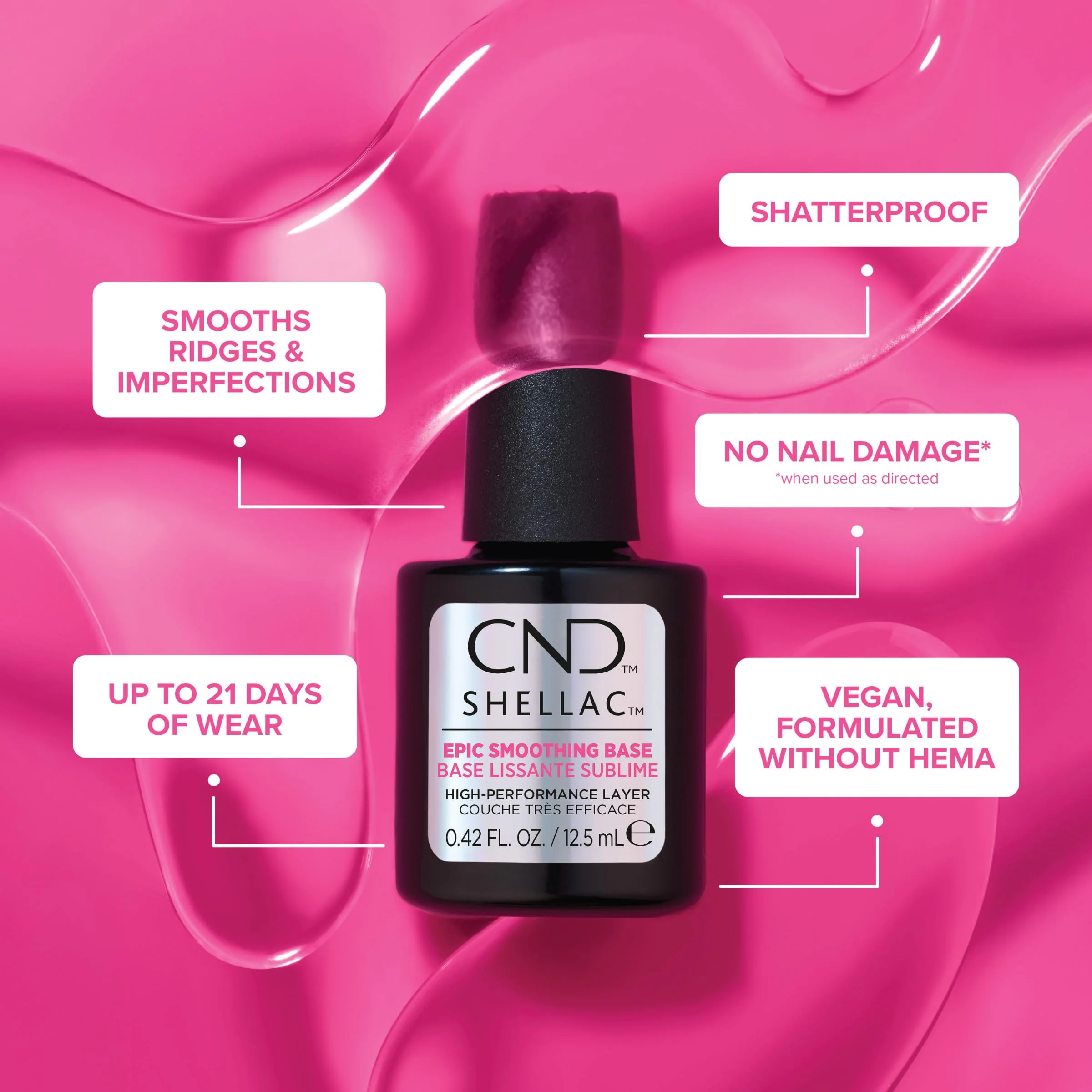 CND SHELLAC Epic Smoothing Gel Nail Base Coat, Strengthening Formula for Long Lasting Wear, 10x Thicker Appearance than Original, 0.42 fl oz - Image 2