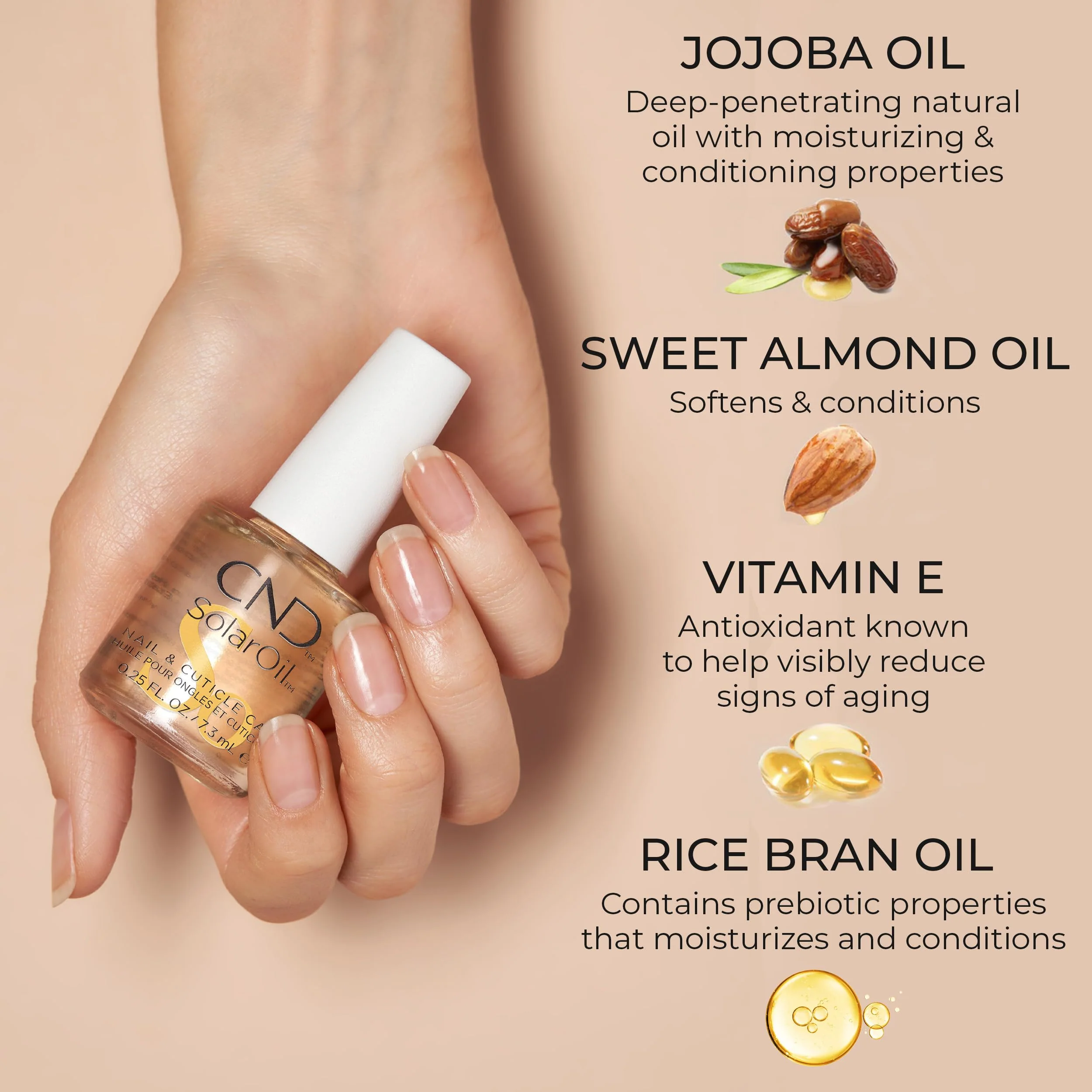 CND SolarOil Cuticle Oil, Natural Blend Of Jojoba, Vitamin E, Rice Bran and Sweet Almond Oils, Moisturizes and Conditions Skin, 0.25 fl oz - Image 4