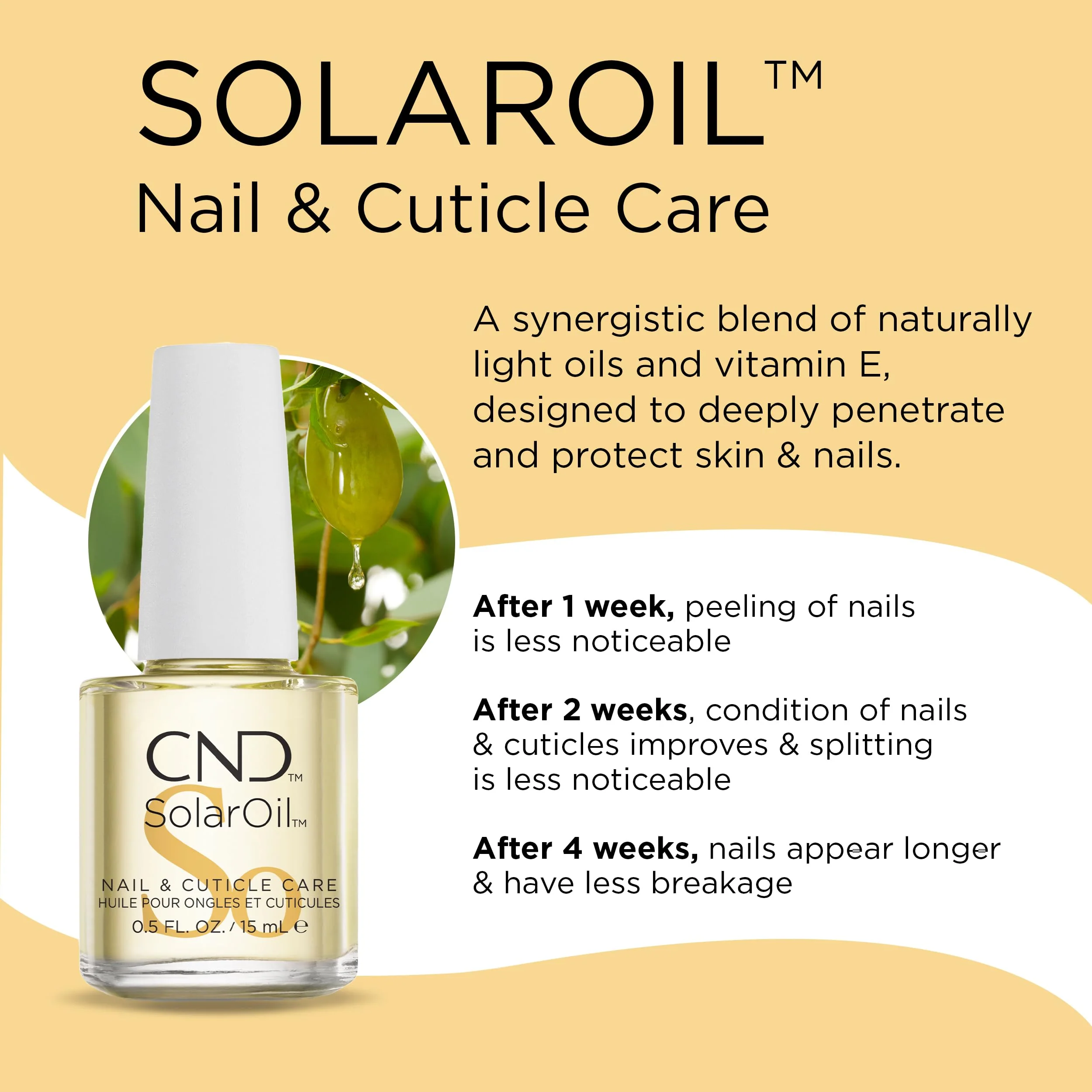 CND SolarOil Cuticle Oil, Natural Blend Of Jojoba, Vitamin E, Rice Bran and Sweet Almond Oils, Moisturizes and Conditions Skin, Pack Of 1, 0.125 fl oz - Image 2