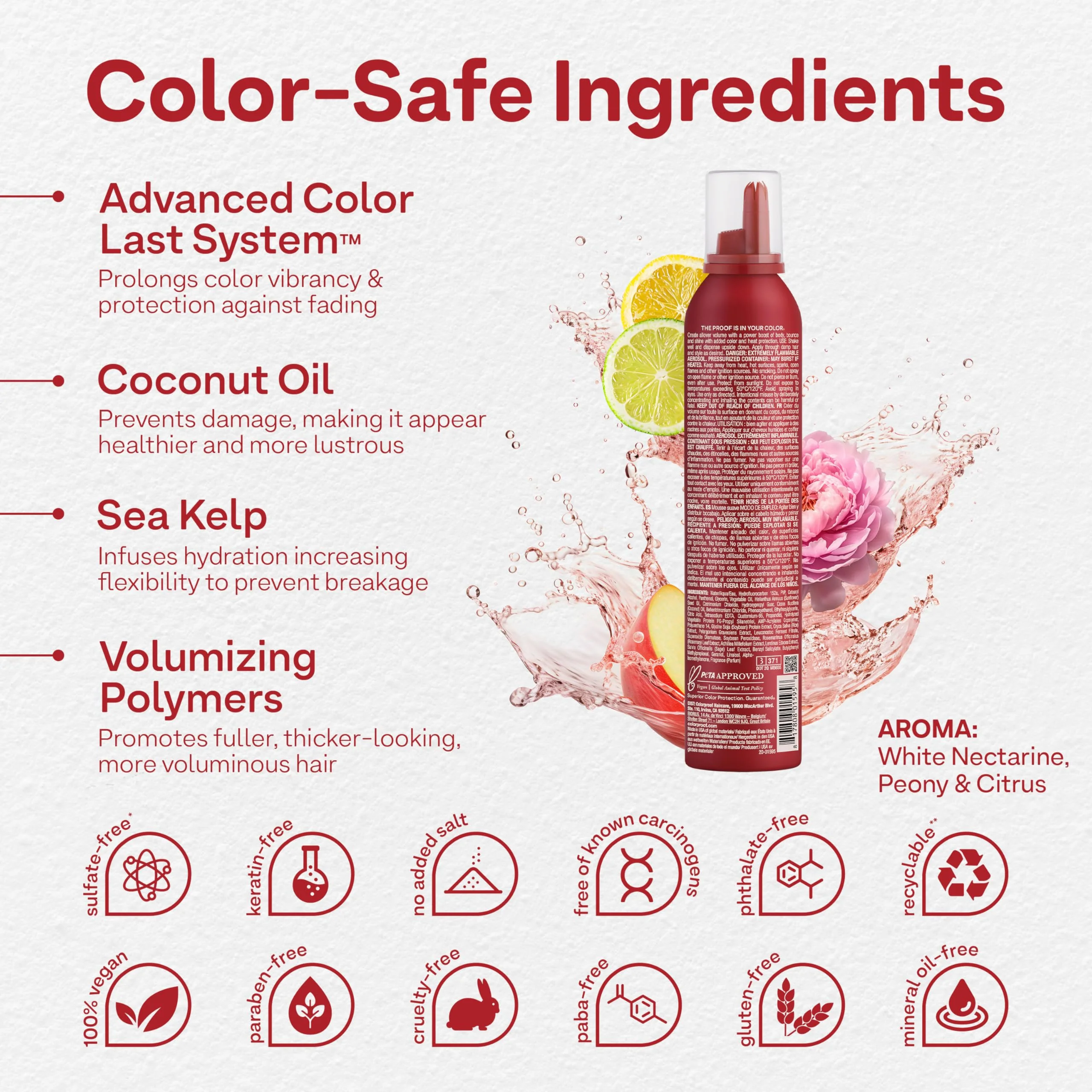 Colorproof Super Plump Whipped Bodifying Hair Mousse 7.5 Fl. Oz. Color-ProtectingMousse for Hair Volume, White Nectarine, Peony & Citrus Scent - Image 3