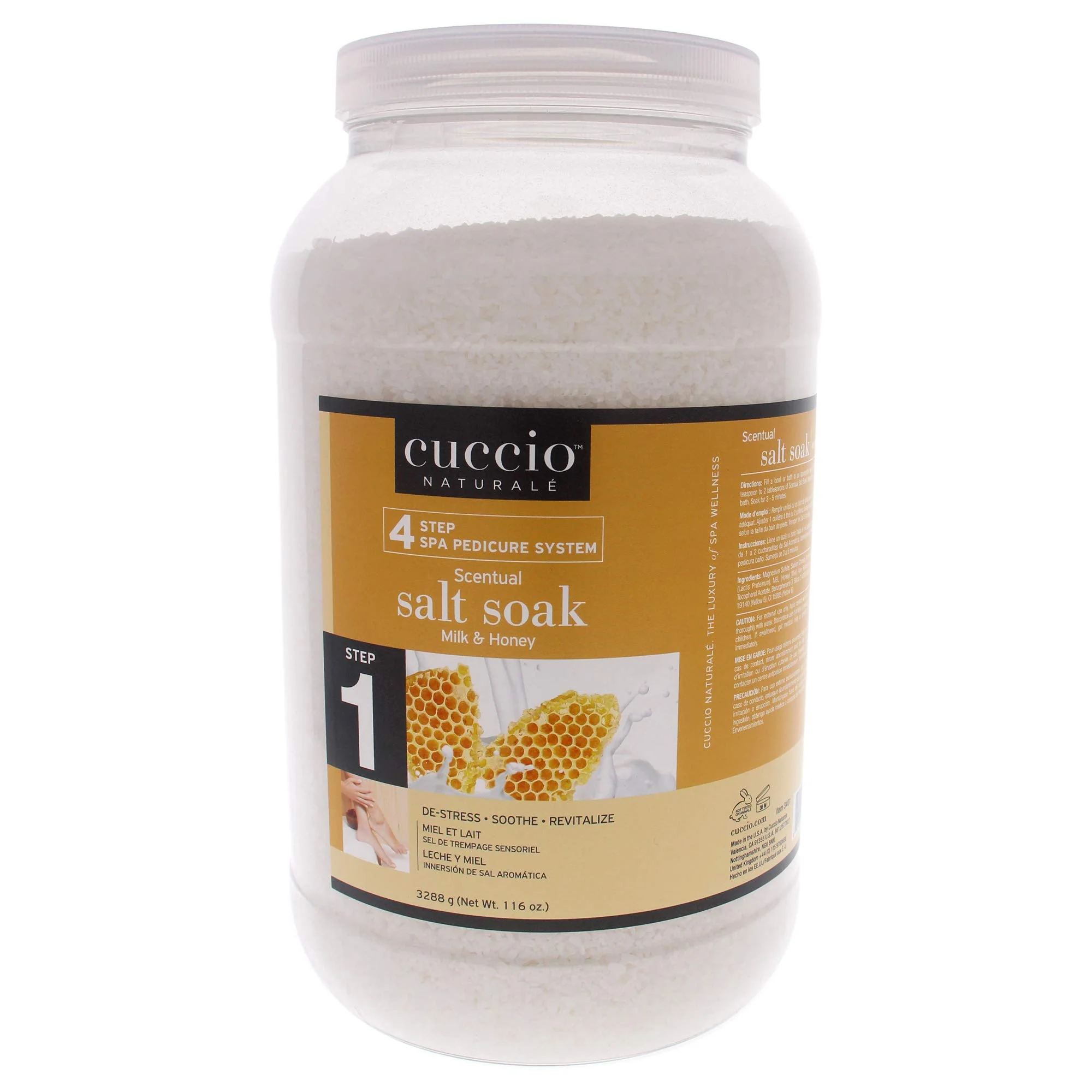 Cuccio Luxury Spa Scentual Salt Soak – Milk and Honey Bath Salts for Hands, Feet, and Body – Soothing and Revitalizing – 116 Ounces