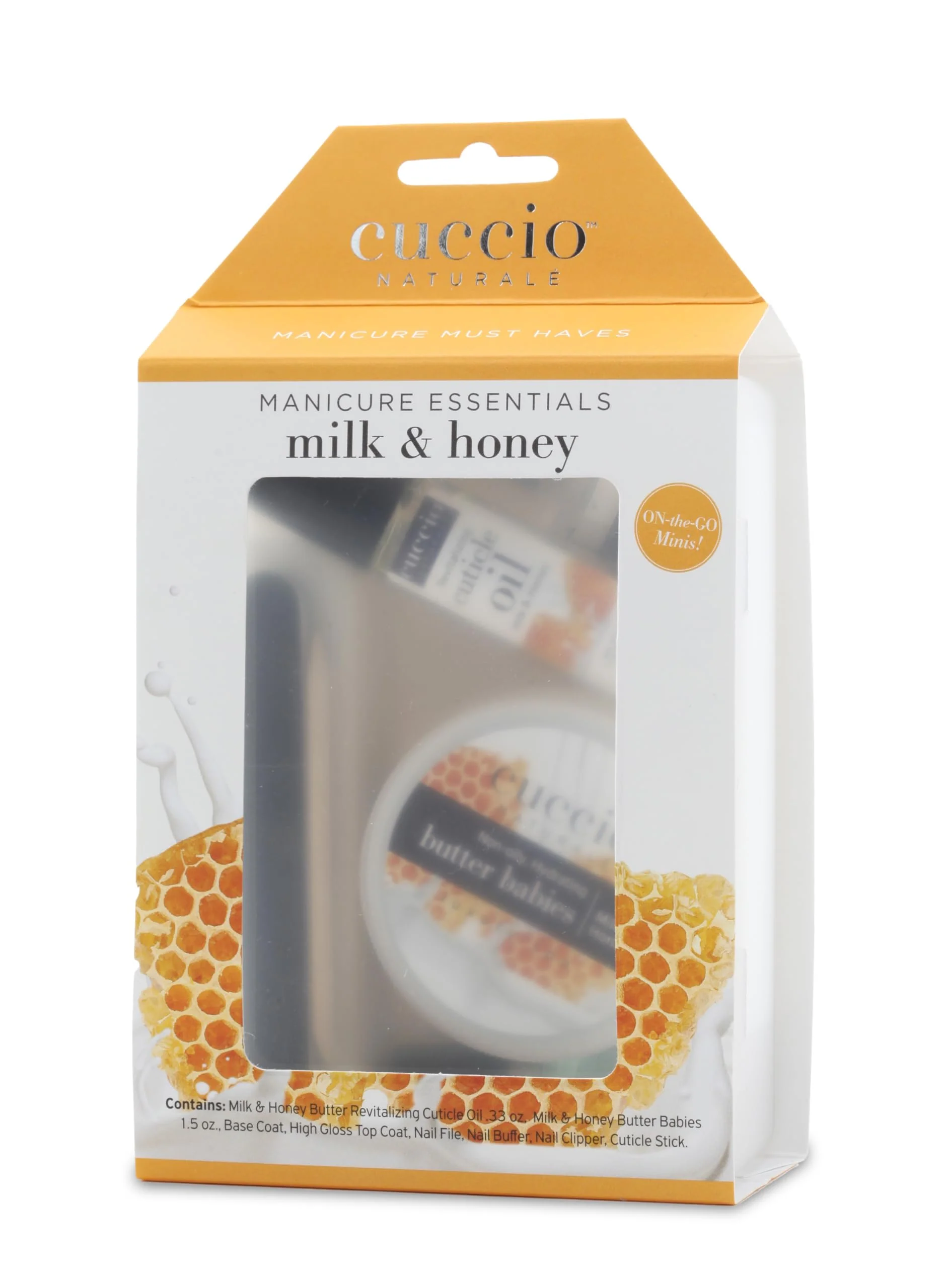 Cuccio Naturale Manicure Essentials Starter Set, Milk & Honey, 8-Piece At-Home Manicure Kit with Body Butter 1.5 oz, Cuticle Oil Roll-On 10 mL, Base & Top Coat, Nail Tools - Image 2