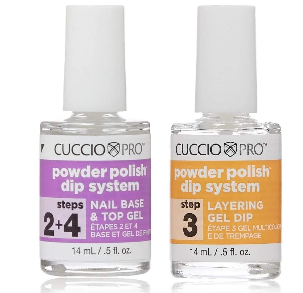 Cuccio Powder Polish Dip System Steps 2 & 4 Nail Base & Top Gel + Step 3 Layering Gel Duo Set – 0.5 oz Each – Professional Nail Dipping System for Long-Lasting, High-Gloss Finish