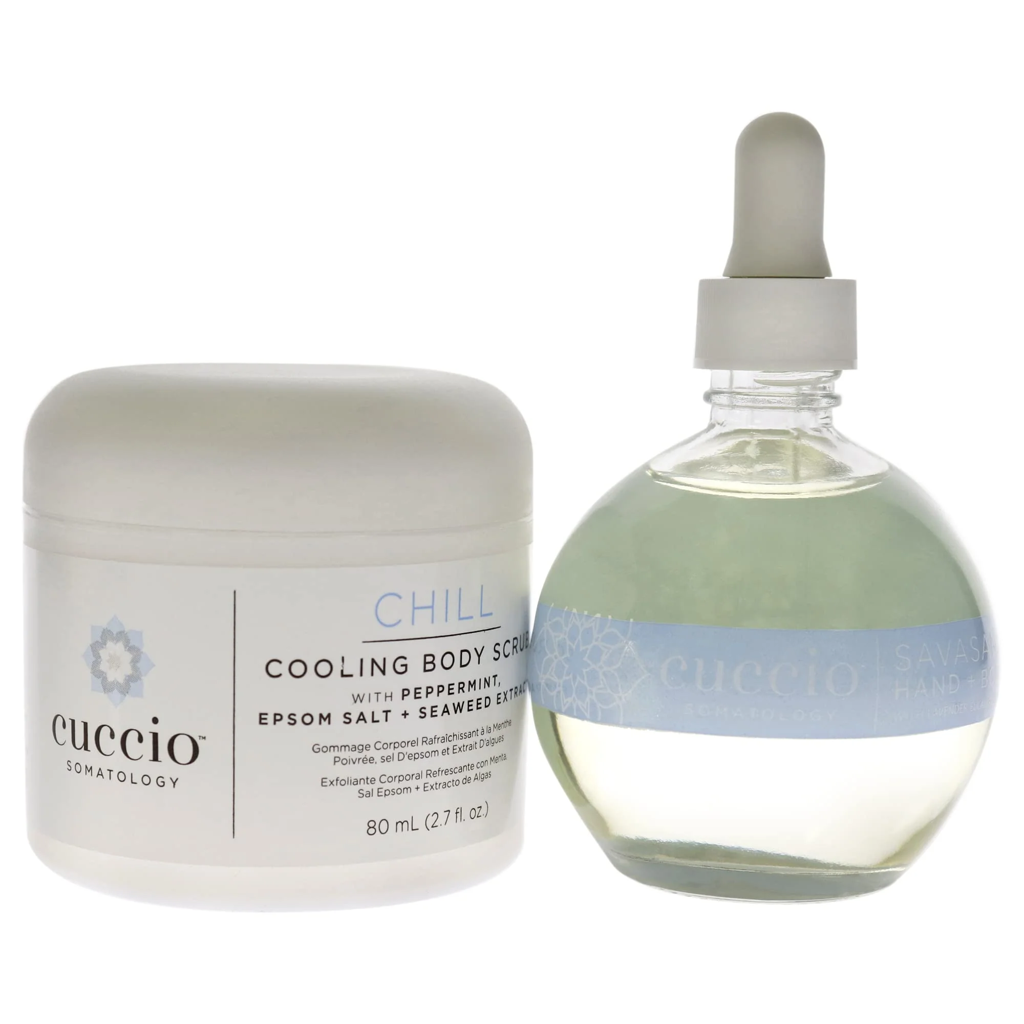 Cuccio Somatology Chill Kit - Gently Exfoliates - Soothes and Hydrates Skin - for Yourself or Loved Ones - Paraben Free - Includes Cooling Body Scrub and Hand and Body Oil - 2 pc - Image 2