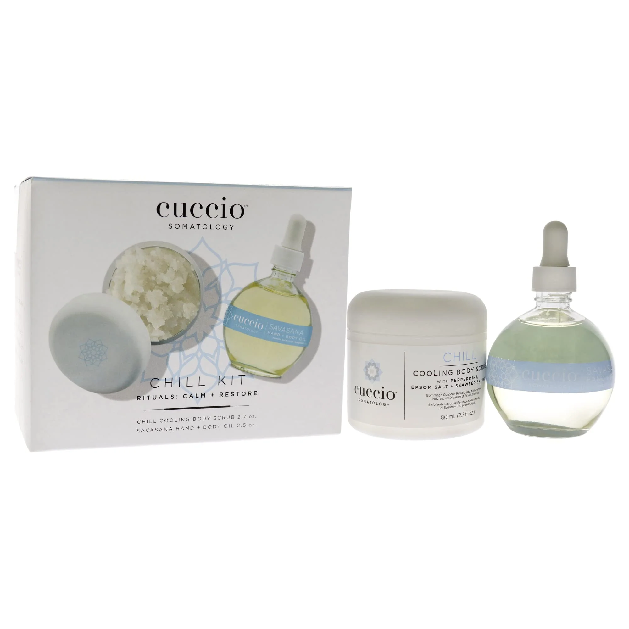 Cuccio Somatology Chill Kit - Gently Exfoliates - Soothes and Hydrates Skin - for Yourself or Loved Ones - Paraben Free - Includes Cooling Body Scrub and Hand and Body Oil - 2 pc - Image 3