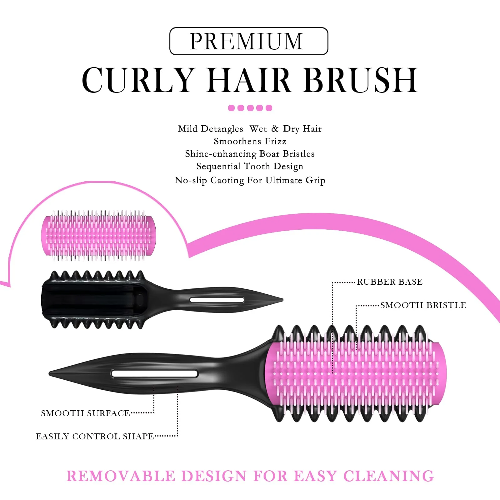 Curl Defining Brush – Detangling Brush – Includes 3 Hair Styling Tools for Wet or Dry Use – Daily Curl Care to Create Stylish – Smooth Curls for Men – Women and Kids (Pink) - Image 3