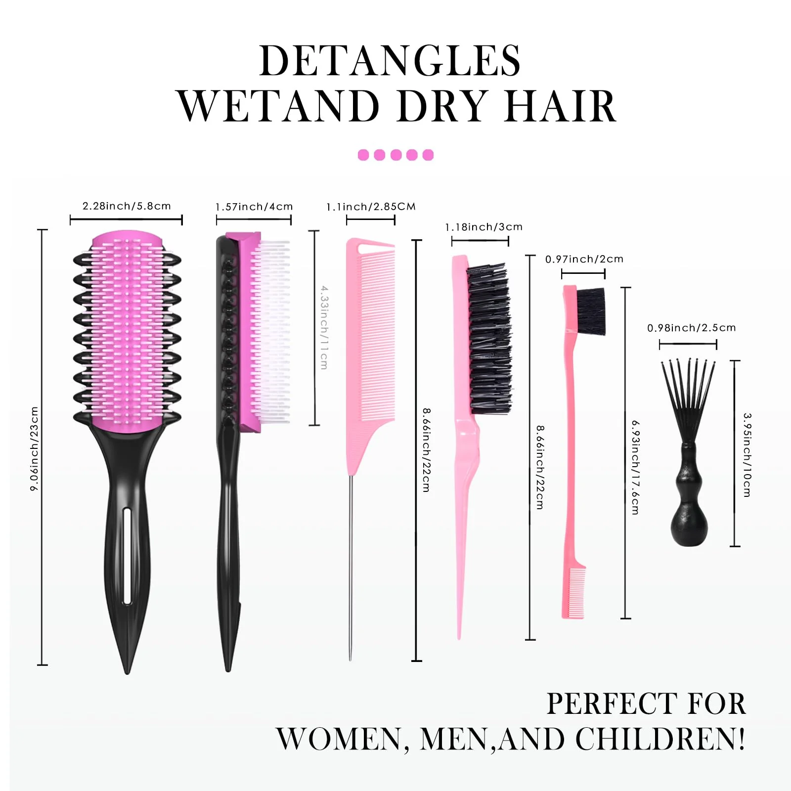 Curl Defining Brush – Detangling Brush – Includes 3 Hair Styling Tools for Wet or Dry Use – Daily Curl Care to Create Stylish – Smooth Curls for Men – Women and Kids (Pink) - Image 4