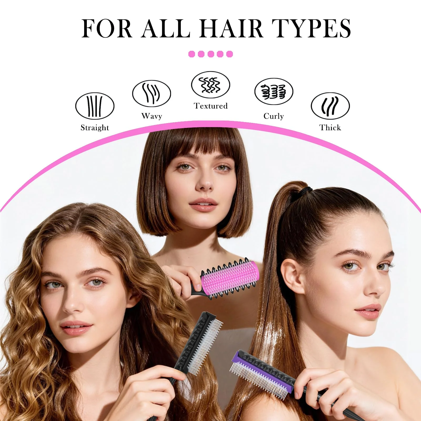 Curl Defining Brush – Detangling Brush – Includes 3 Hair Styling Tools for Wet or Dry Use – Daily Curl Care to Create Stylish – Smooth Curls for Men – Women and Kids (Pink) - Image 7