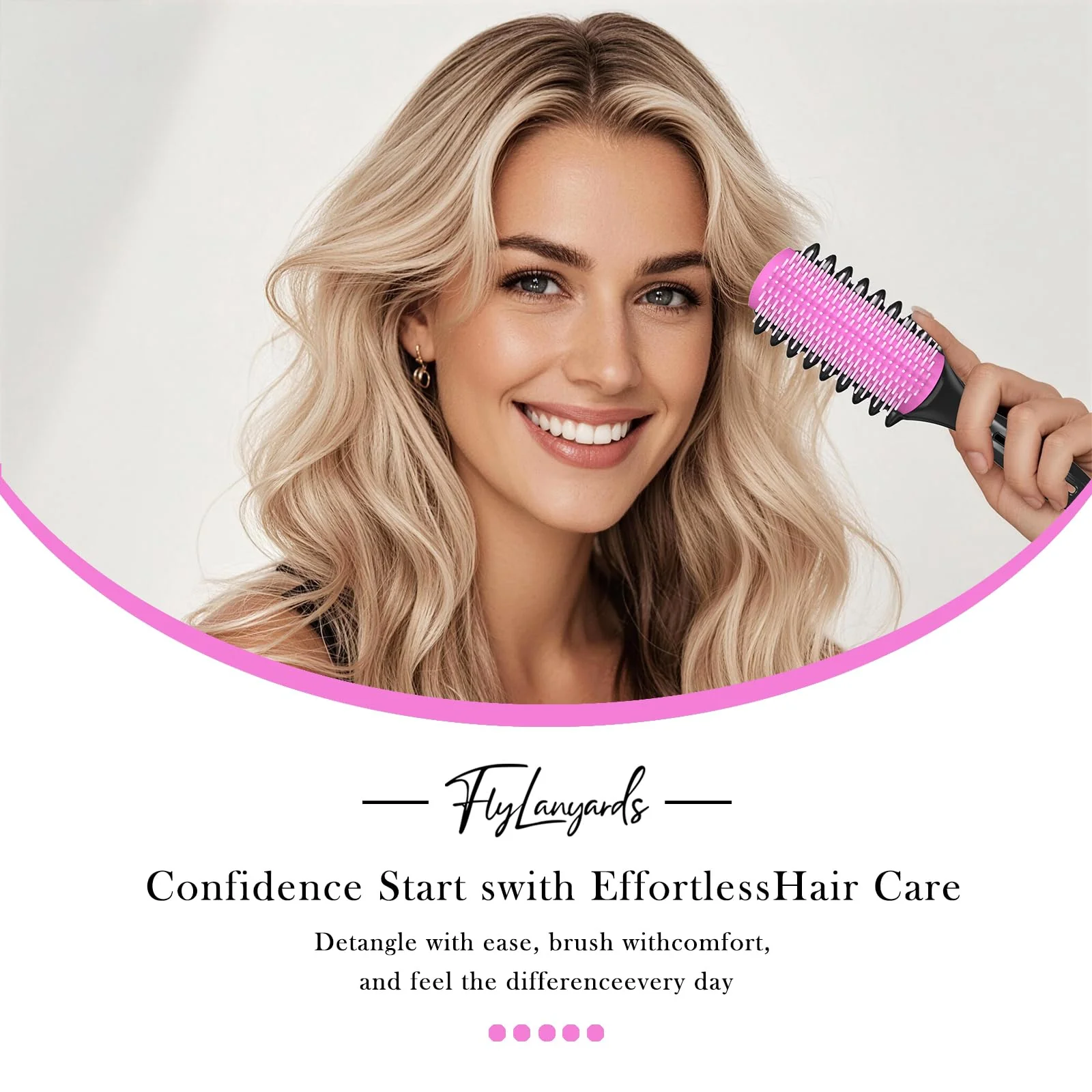 Curl Defining Brush – Detangling Brush – Includes 3 Hair Styling Tools for Wet or Dry Use – Daily Curl Care to Create Stylish – Smooth Curls for Men – Women and Kids (Pink) - Image 8