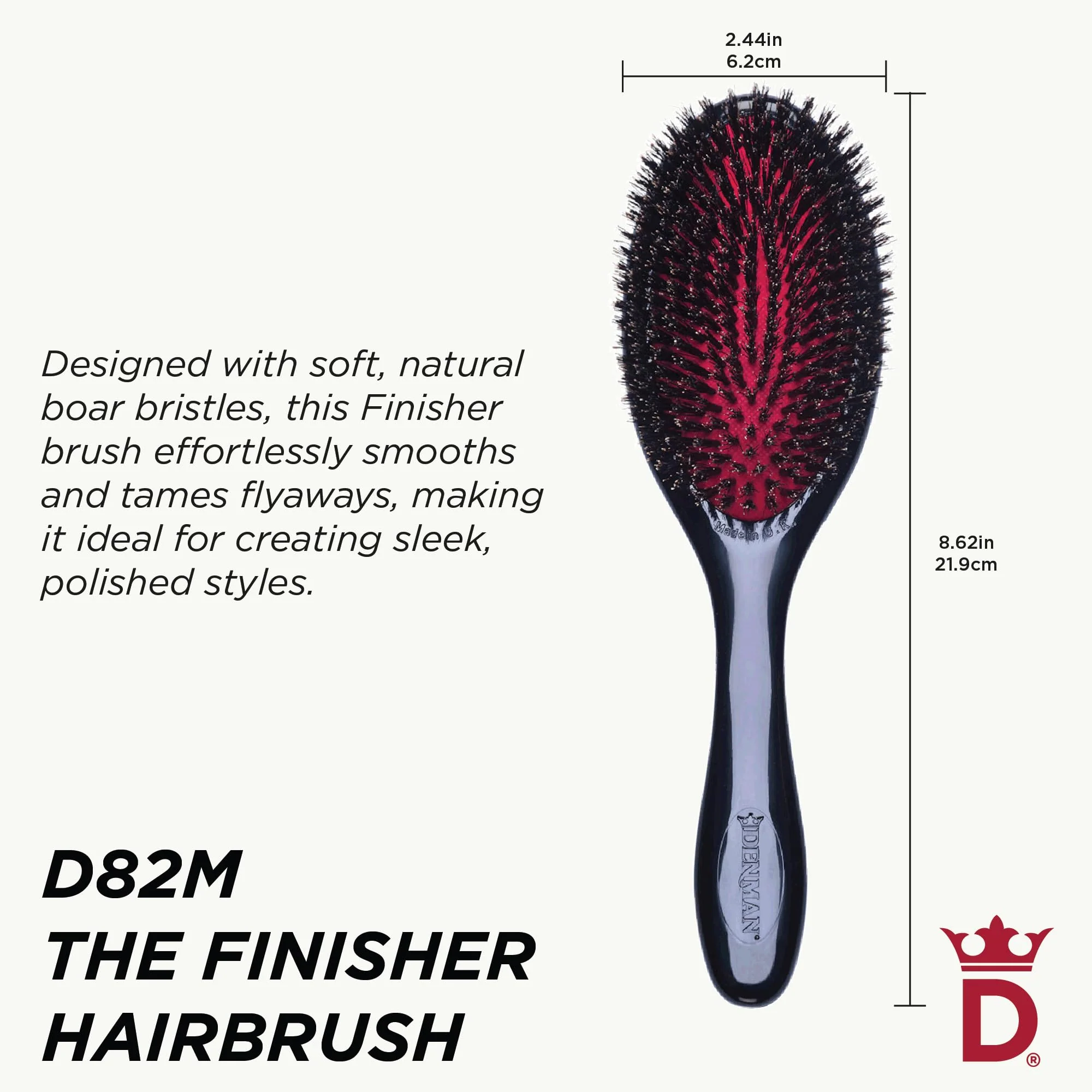 Denman Natural Bristle Grooming Brush, Medium - Image 3