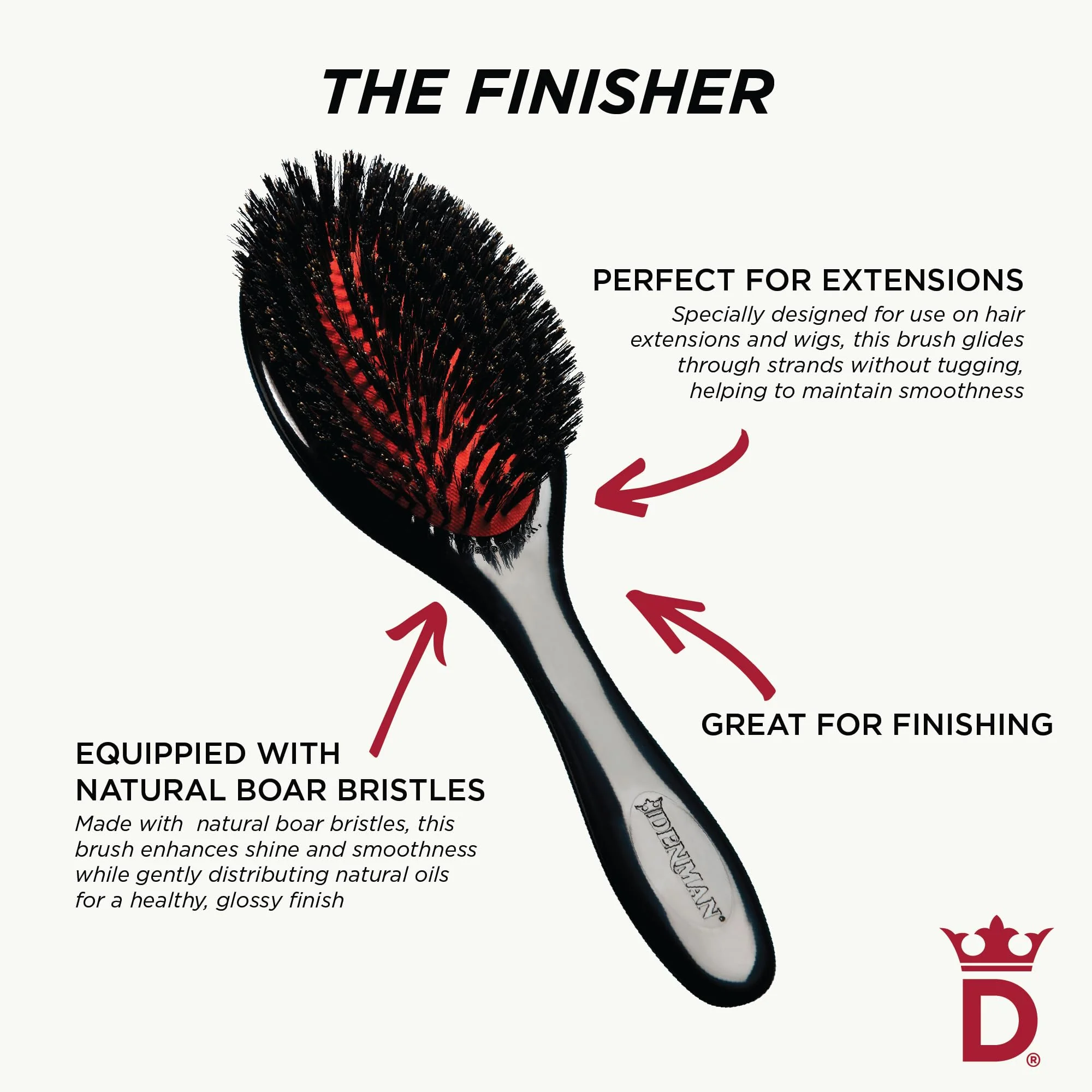 Denman Natural Bristle Grooming Brush, Medium - Image 7