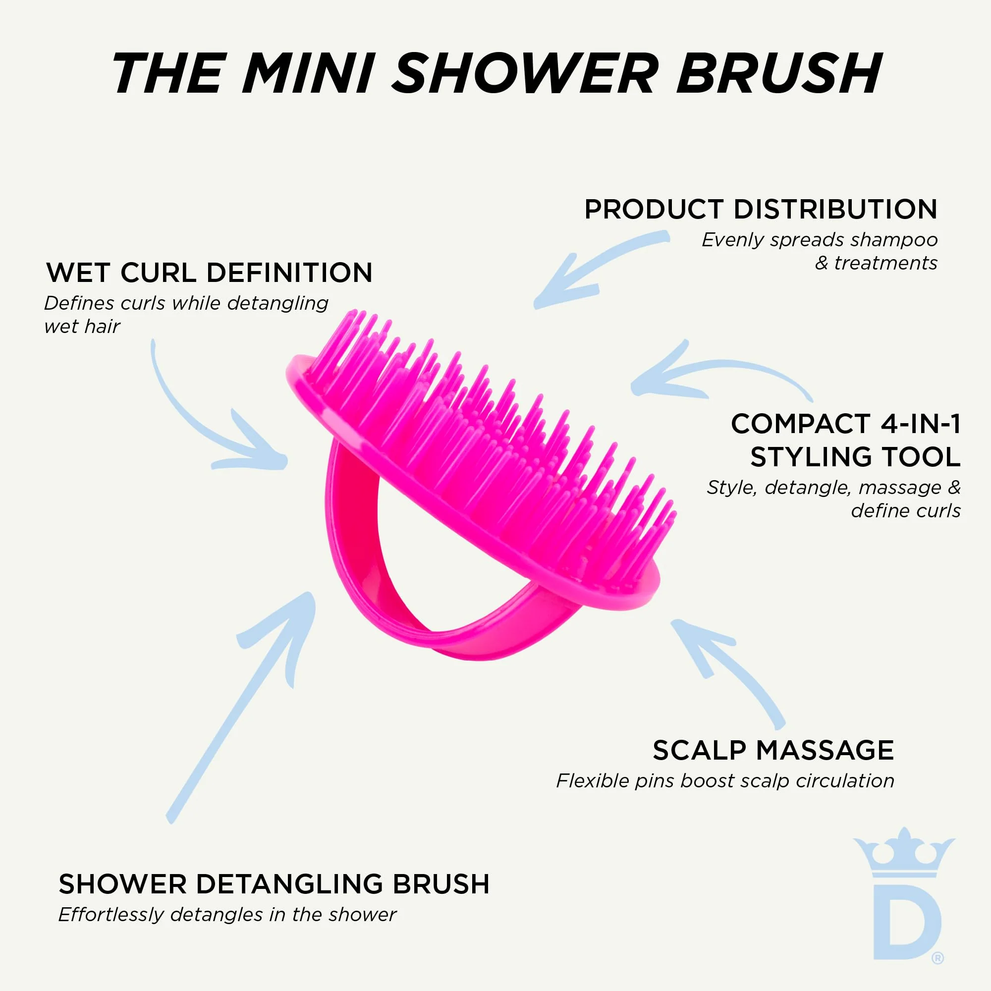 Denman (Pink) Scalp Massager and Detangling Hair Brush for Thick or Thin Hair, Curly or Straight Hair - use in the Shower or Bath - Head and Beard Scrubber - For Women and Men, D6 - Image 7