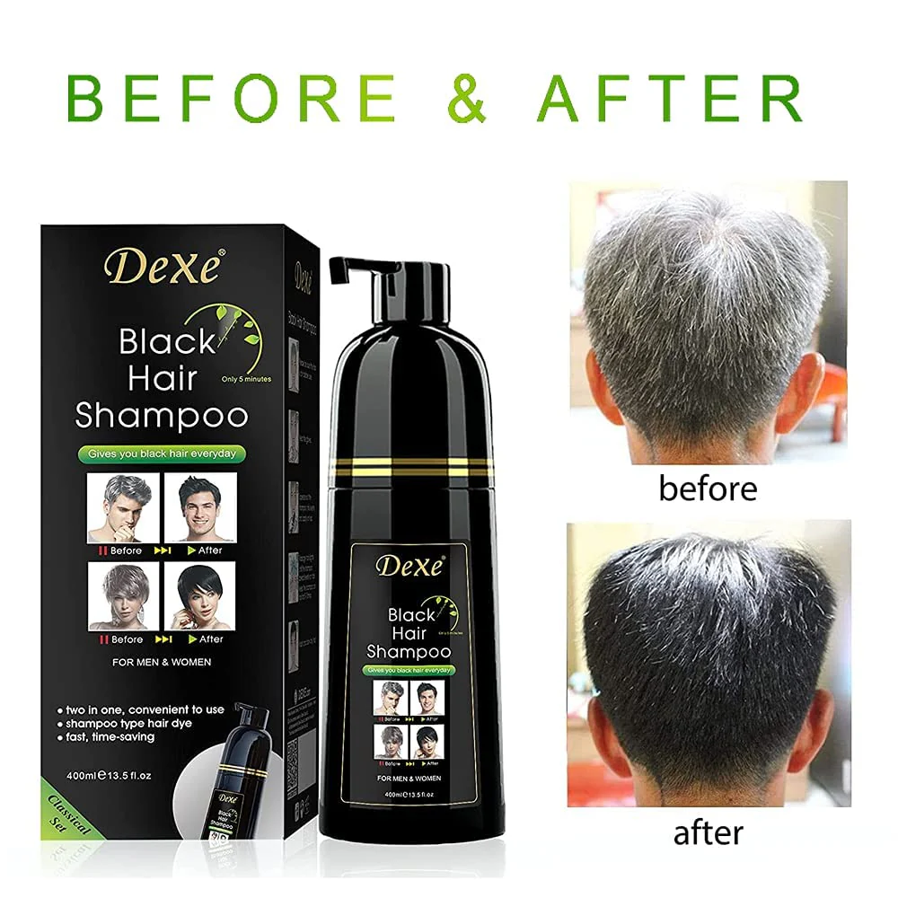 Dexe Hair Dye Shampoo 14.1 Fl Oz, Gray Hair Coverage, Black Hair Dye, Hair Color Shampoo, Black Hair Shampoo for Men & Women - Image 4